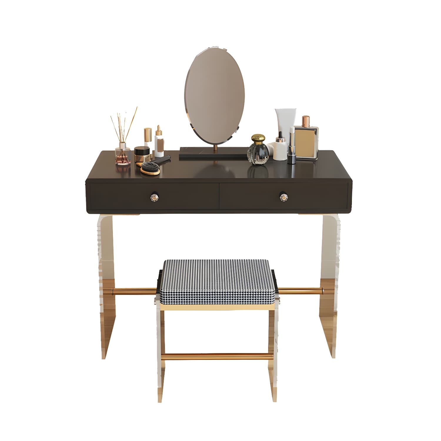 2 Drawers Clear Acrylic Makeup Table Contemporary 17.72" D Vanity Set with Stool & Mirror - image 14