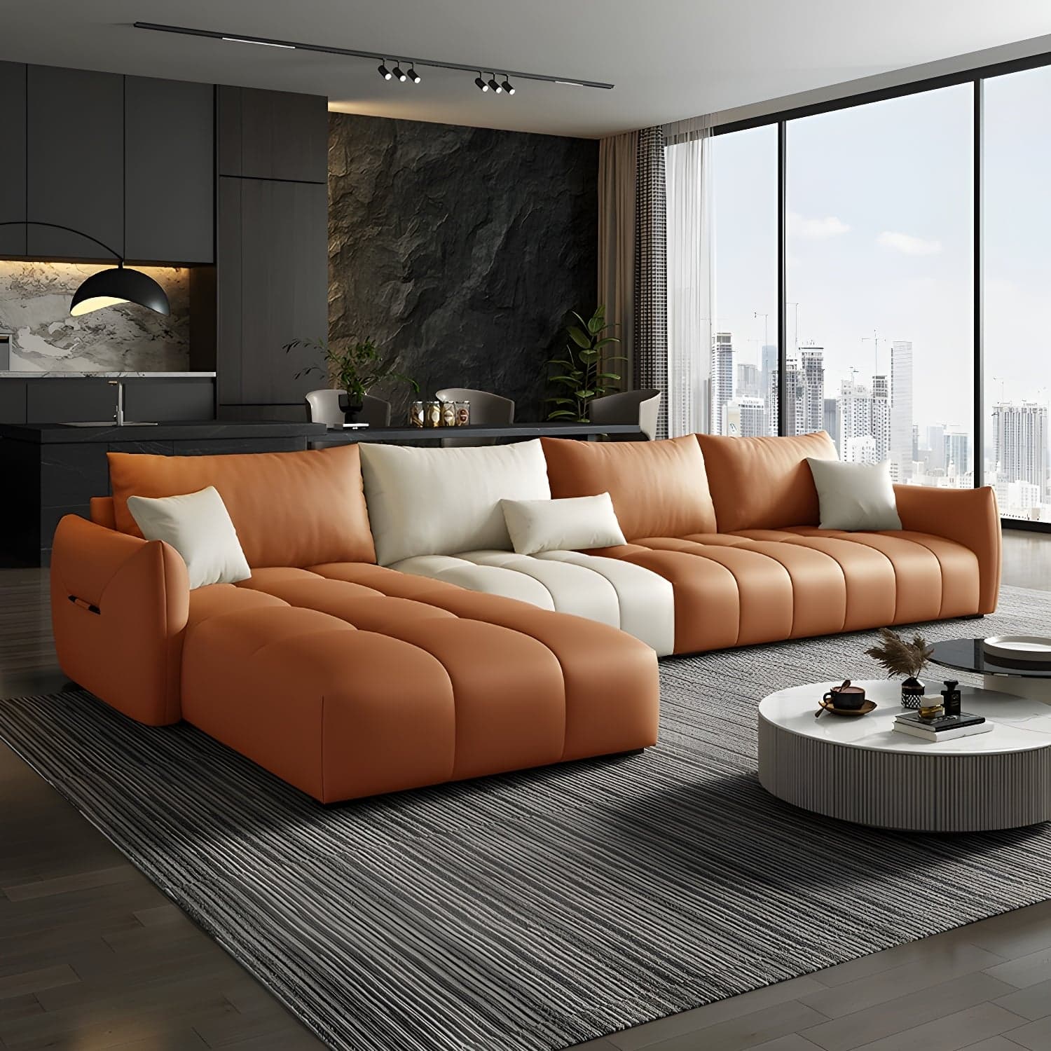 Modern L-Shape Wood Frame Tufted Sectional Sofa Chaise in 3 Piece Set - image 10
