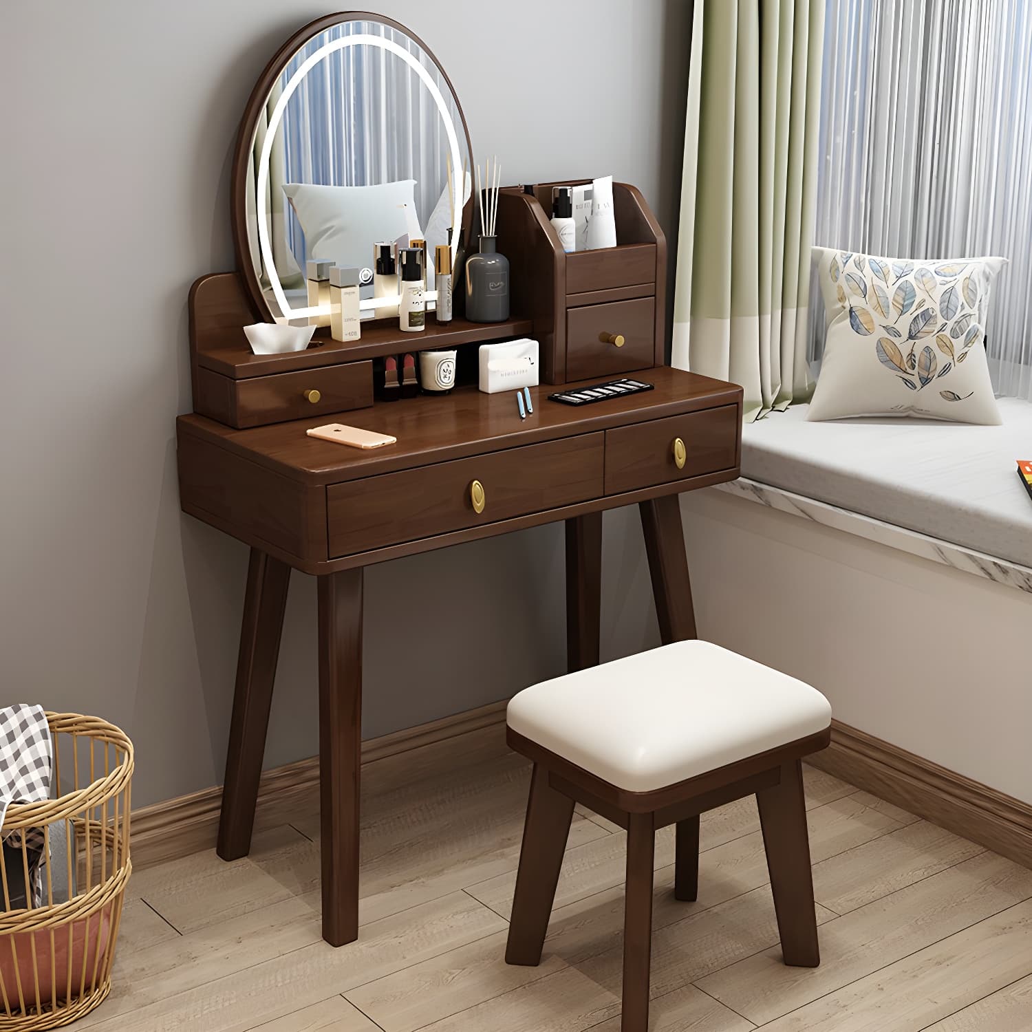 Traditions Dressing Table Bedroom Solid Wood with Drawer Mirror Make-up Vanity - image 6