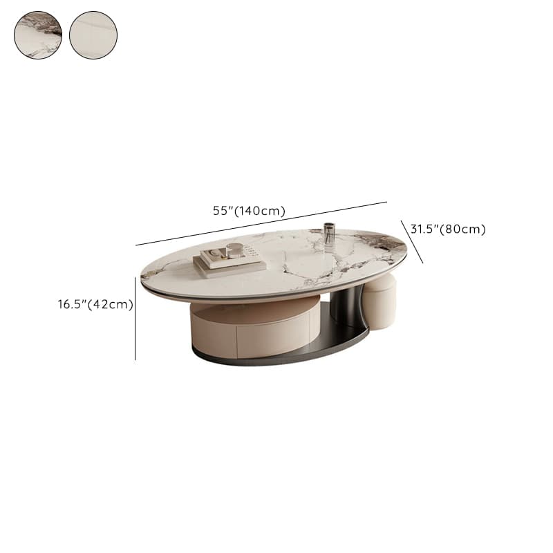 Luxurious Oval Stone Cocktail Table in White with Storage Drawer - image 20
