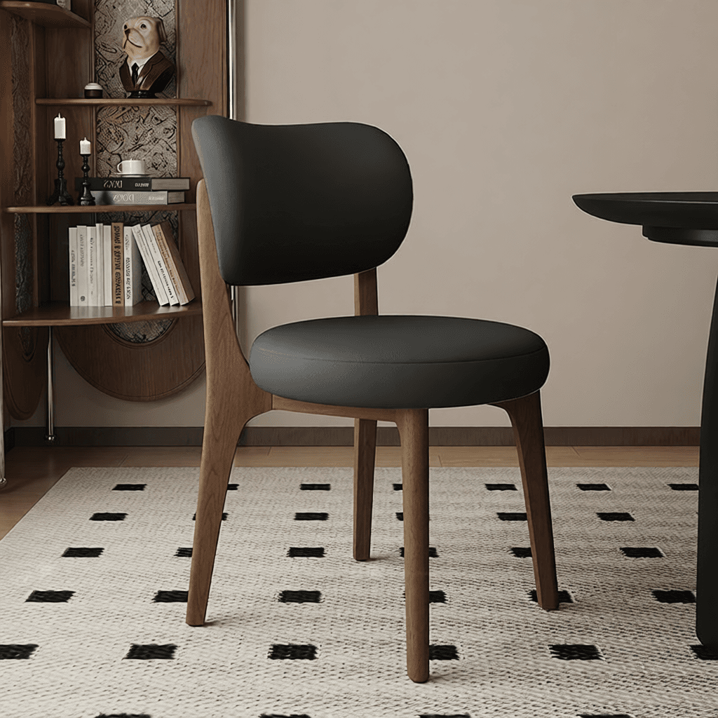 Modish Dining Room Side Chair with Padded Upholstery, Timber Legs, and Low Back
