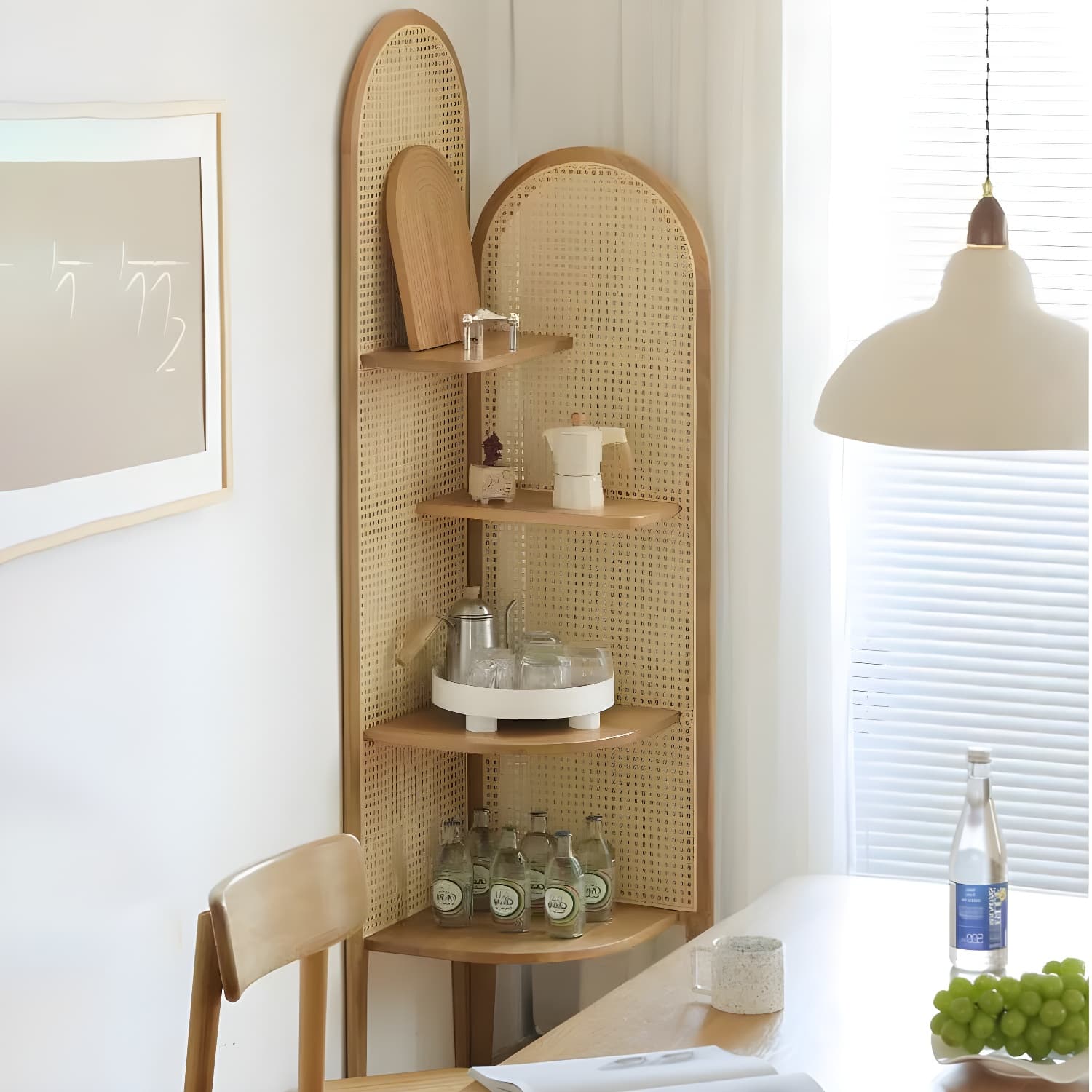 Scandinavian Corner Accent Chest with Natural Wood Counter Top and 4 Open Shelves - image 16