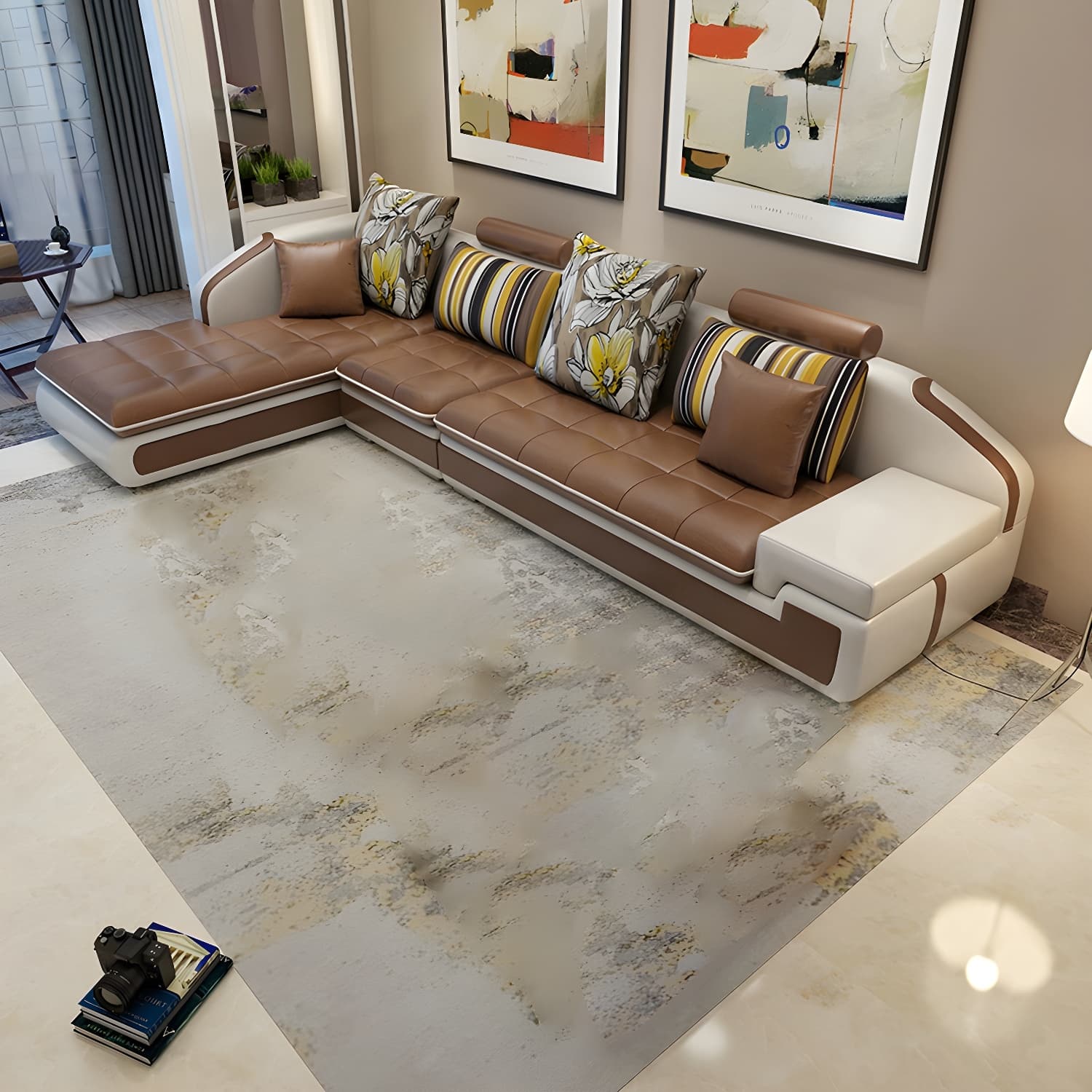 Modern Wood Frame L-Shaped Stationary Sofa Chaise in Tech Cloth with Pillow Back - image 6