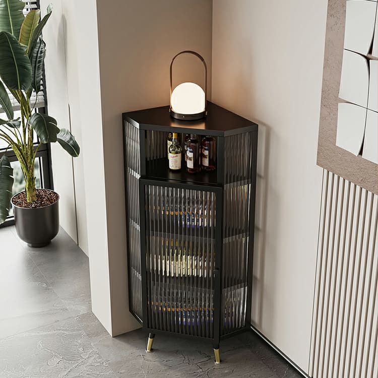 Gold Corner Accent Cabinet with Glass Doors and Metal Shelving - image 6