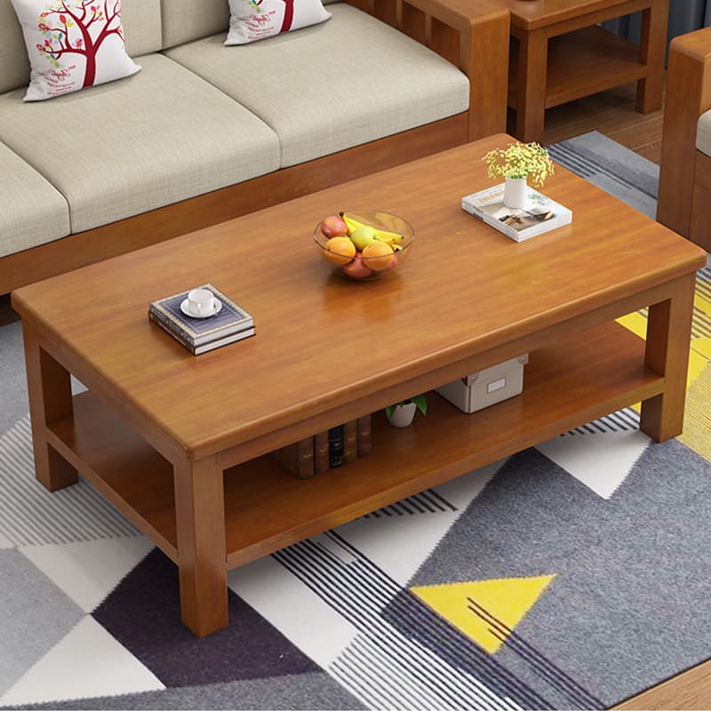 Wood Four Leg Storage Included Rectangular Standard Coffee Table No Drilling Required Modern Style - image 4