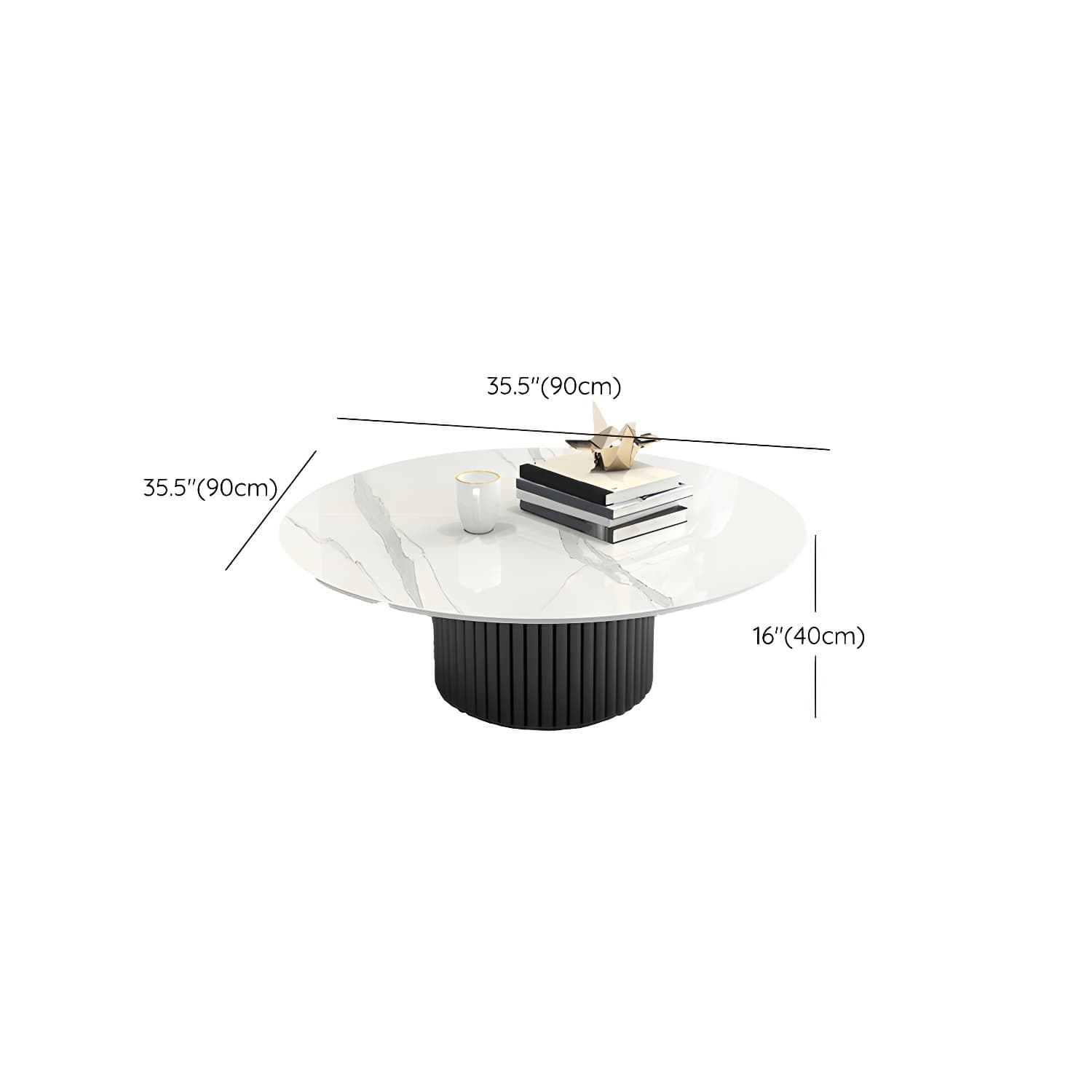 Set of Two Modern Round Black Coffee Tables with White Stone Tops and Iron Pedestal Bases - image 13