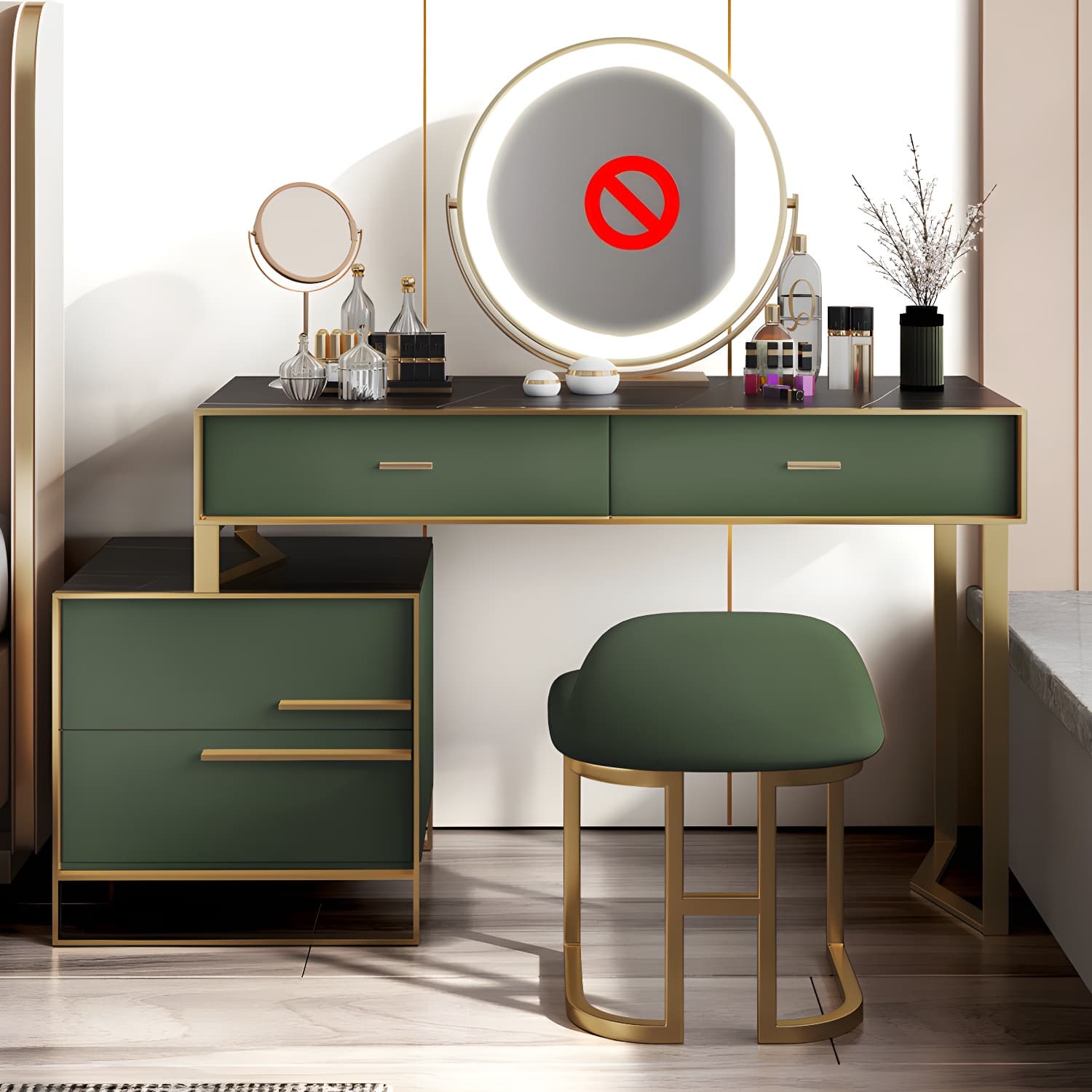 Luxurious Metal Make-up Vanity 4 Solid Wood Drawers Dressing Table - image 11