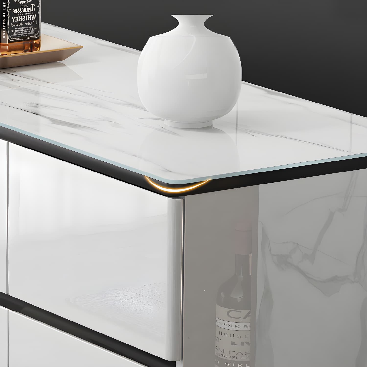 Contemporary Glass Top Sideboard Cabinet with Drawer for Living Room - image 9
