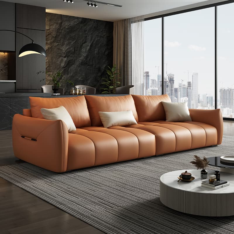 Contemporary Modern Solid Color Standard Sofa in Gray/Amber Color/Off-White for 3 with 3 Pillows - image 8