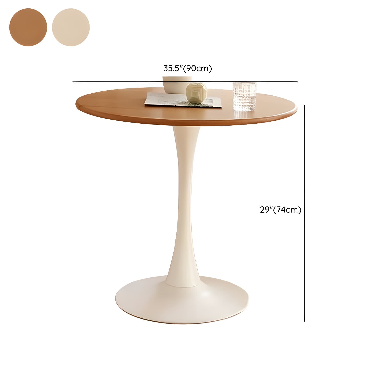 Chic Round Wood Dining Table with Medium Wood Tone and Sleek Steel Tulip Base - image 12