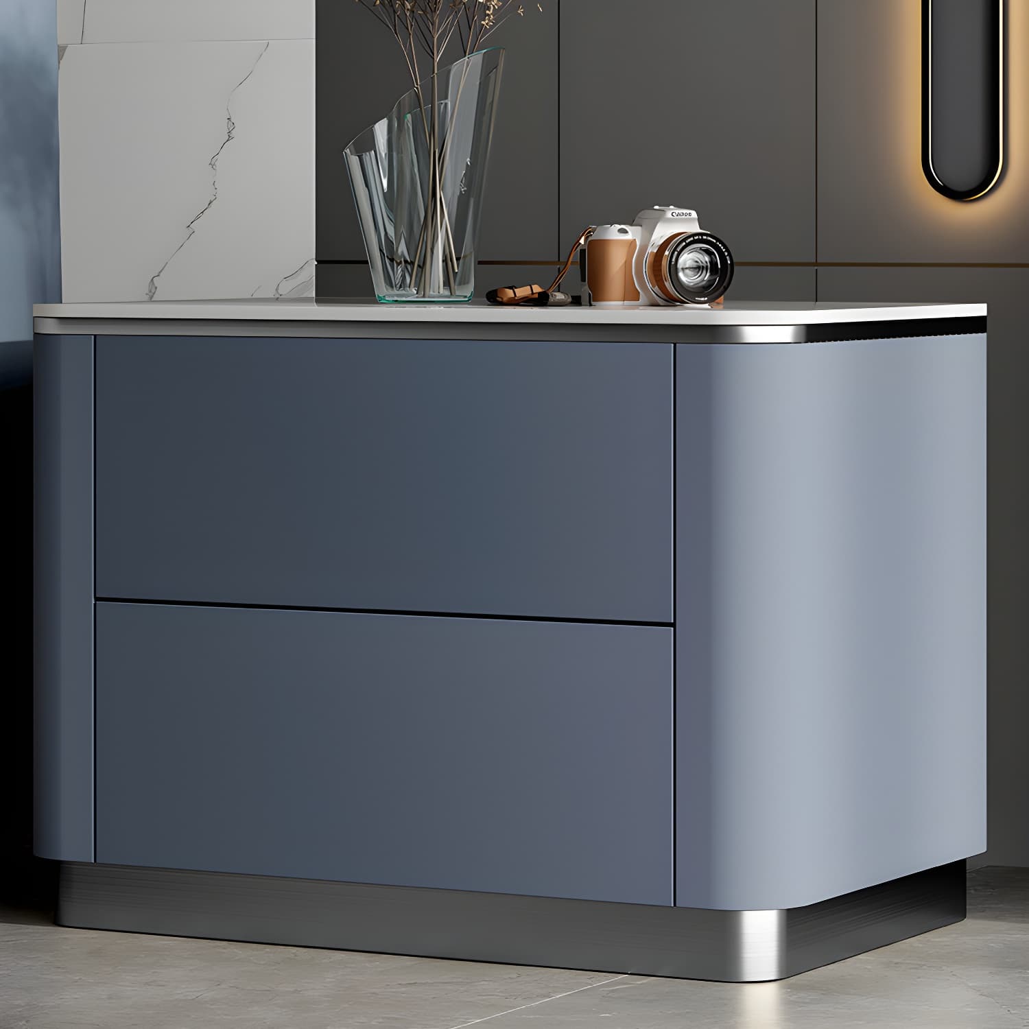 Stone Bedside Cabinet Classic Glam Bed Nightstand for Bedroom - image 7