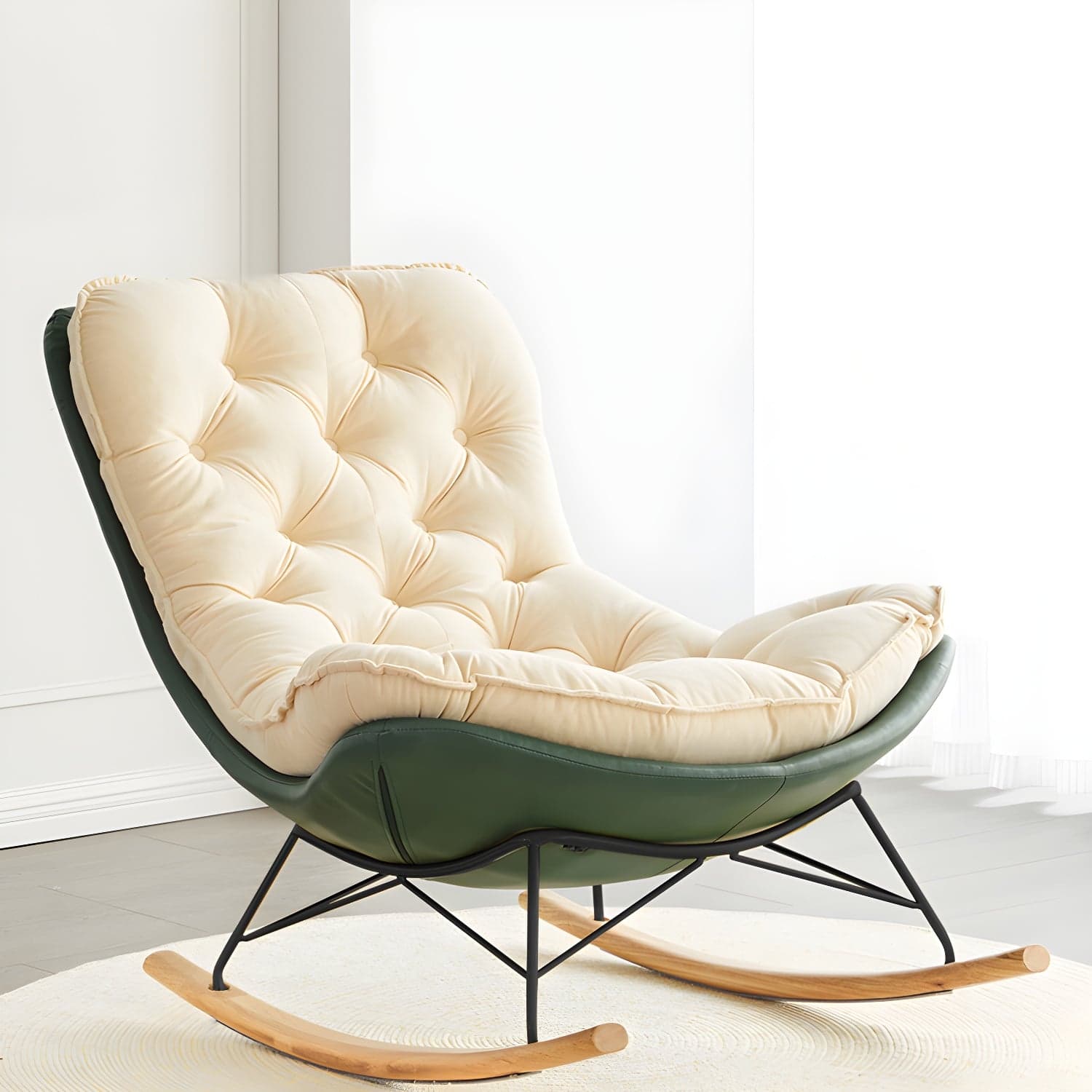 Tufted Rocking Accent Chair Contemporary Solid Wood with Removable Cushions - image 4