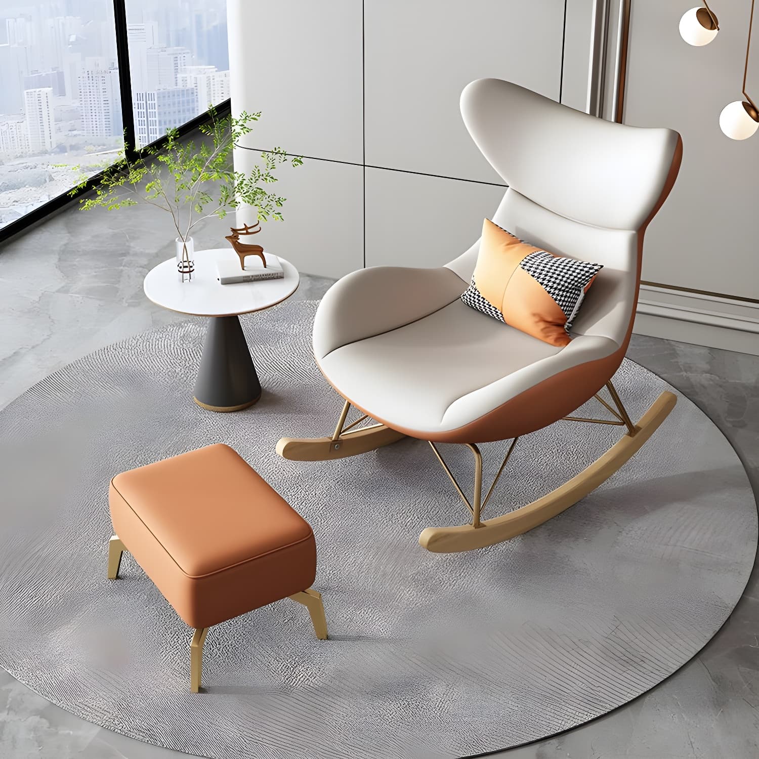 Modern Non-Scratch Armless Indoor Solid Wood Faux Leather Rocking Chair - image 15