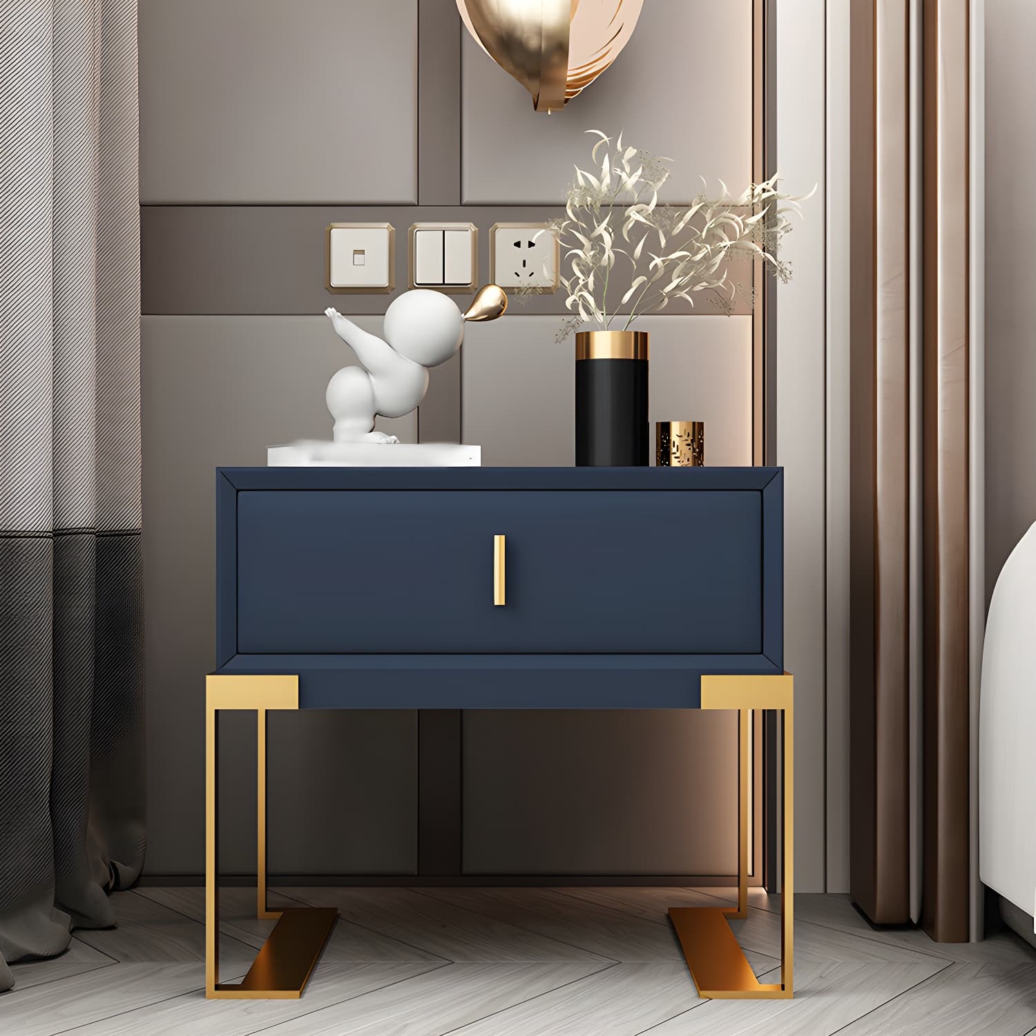 20'' Tall Glam Accent Table Nightstand Drawer Storage Faux Leather Nightstand with Legs - image 13