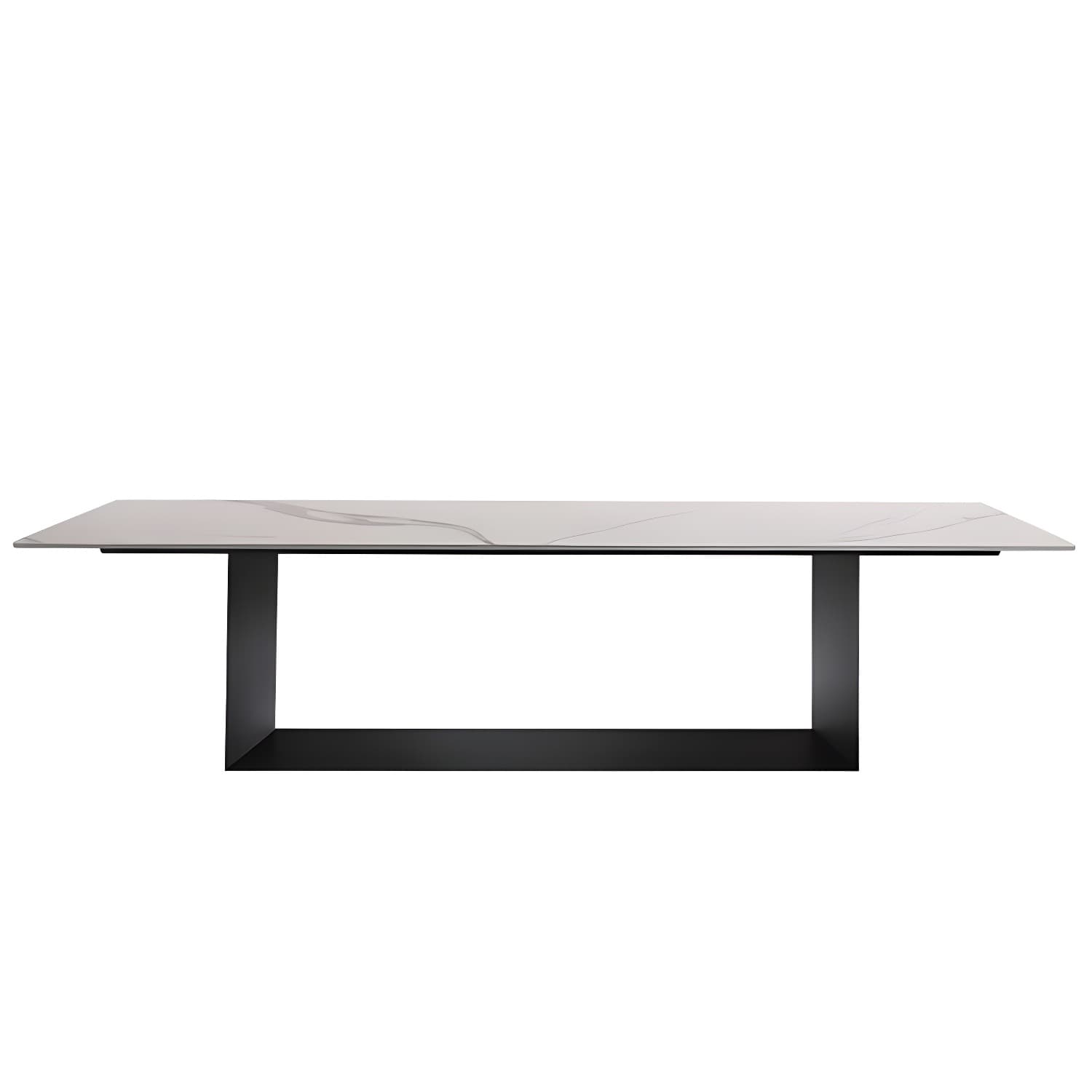 Sophisticated Modern Rectangle Stone Kitchen & Dining Table with Black Metal Trestle Base - image 8