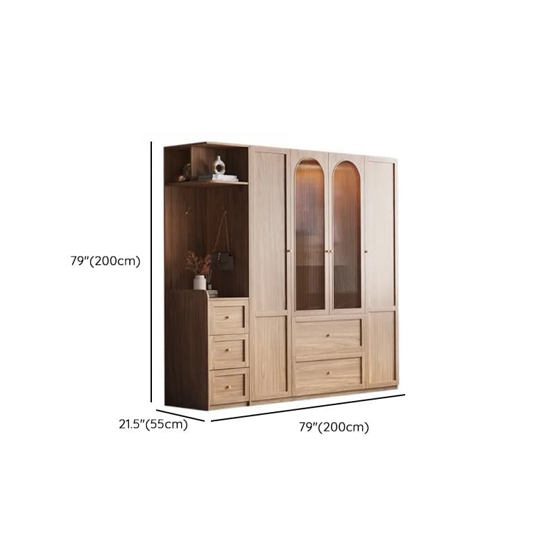 Minimalist Timber Sepia Cabinet Armoire with Interior Shelves & Clothing Rack & Soft Close Drawer & Soft Close Door - image 42