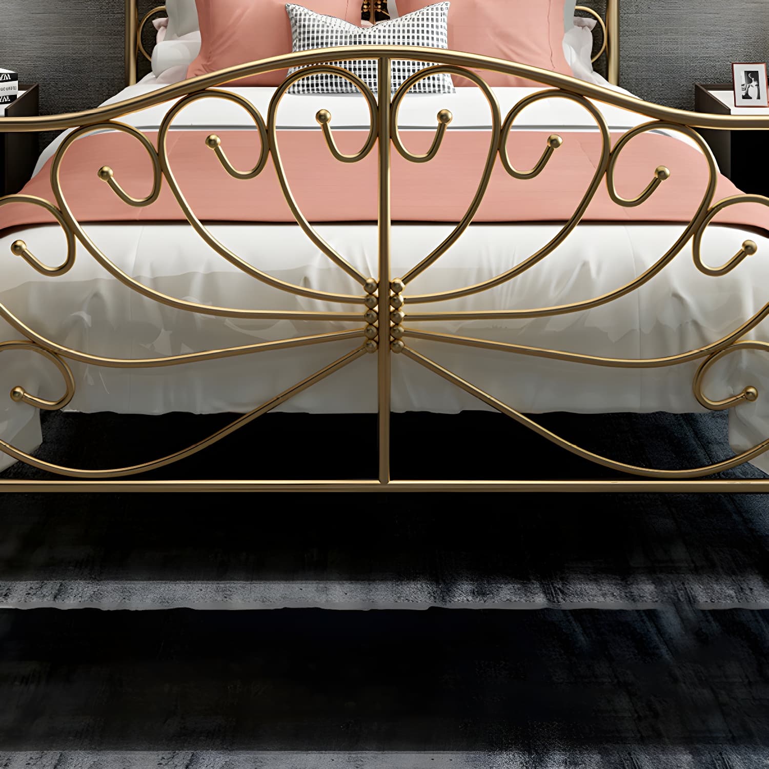 Four Poster Bed Glam Metal Bed, Camelback Open-Frame with Metal Legs - image 9