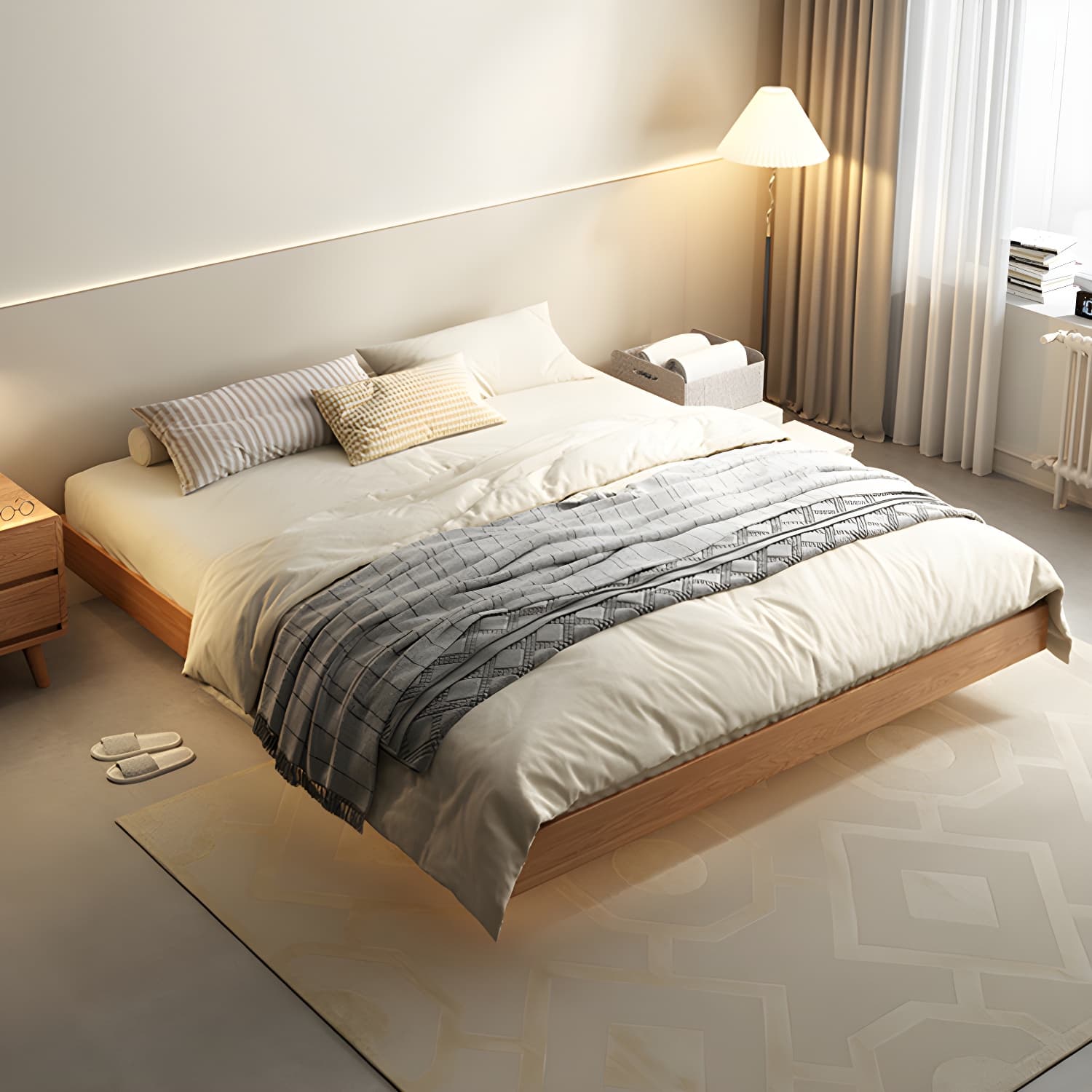 5.12" High Wood Platform Bed Scandinavian Natural Bed Frame Set - image 3