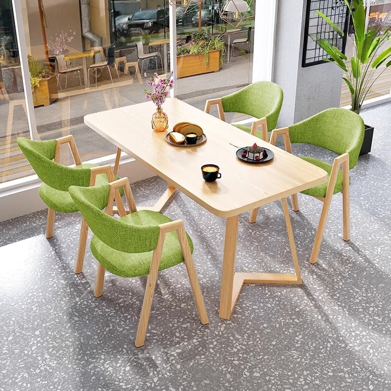 Dining Table Set with Sleighing Recycled Wood Fixed Table and Padded Chair with Back and Armrest, 5-piece - image 4