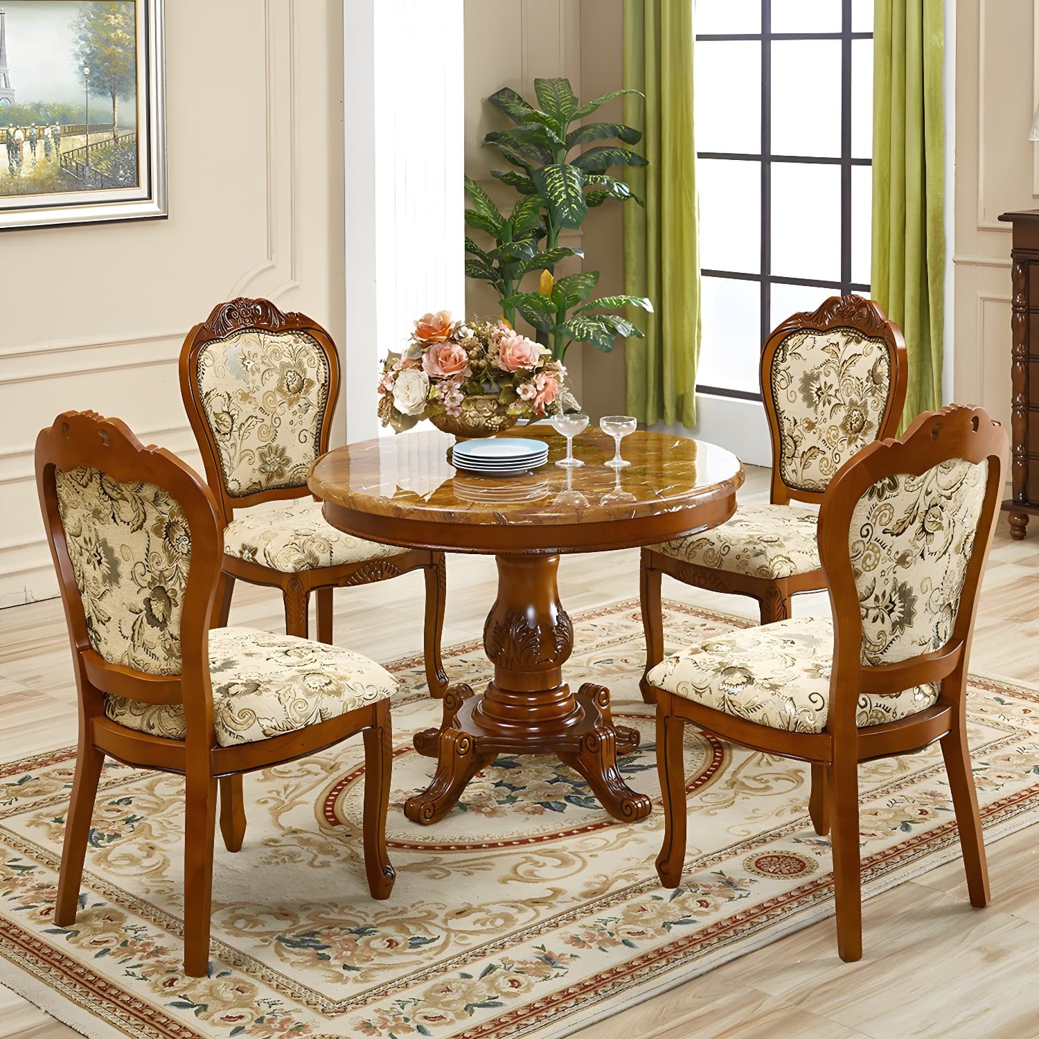 Round 4 Legs Victorian Style Dining Table Sintered Stone Fixed Table for Kitchen - image 3