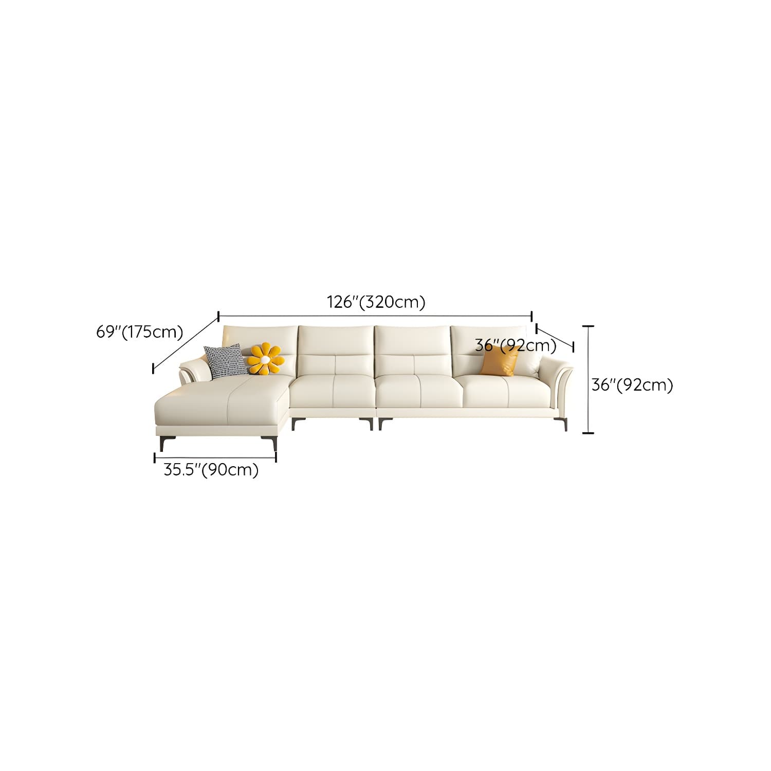 Contrast Flared Arm White Faux Leather Sectional Sofa with Cushion Back - image 20
