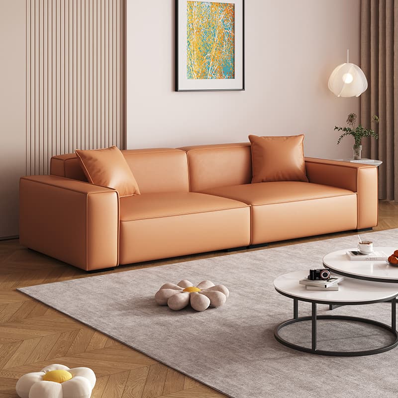 Contemporary Solid Color Tear Resistant Standard Sofa in Gray/Ivory/Citrus Color, Seating for 5/4/3 with 2 Pillows