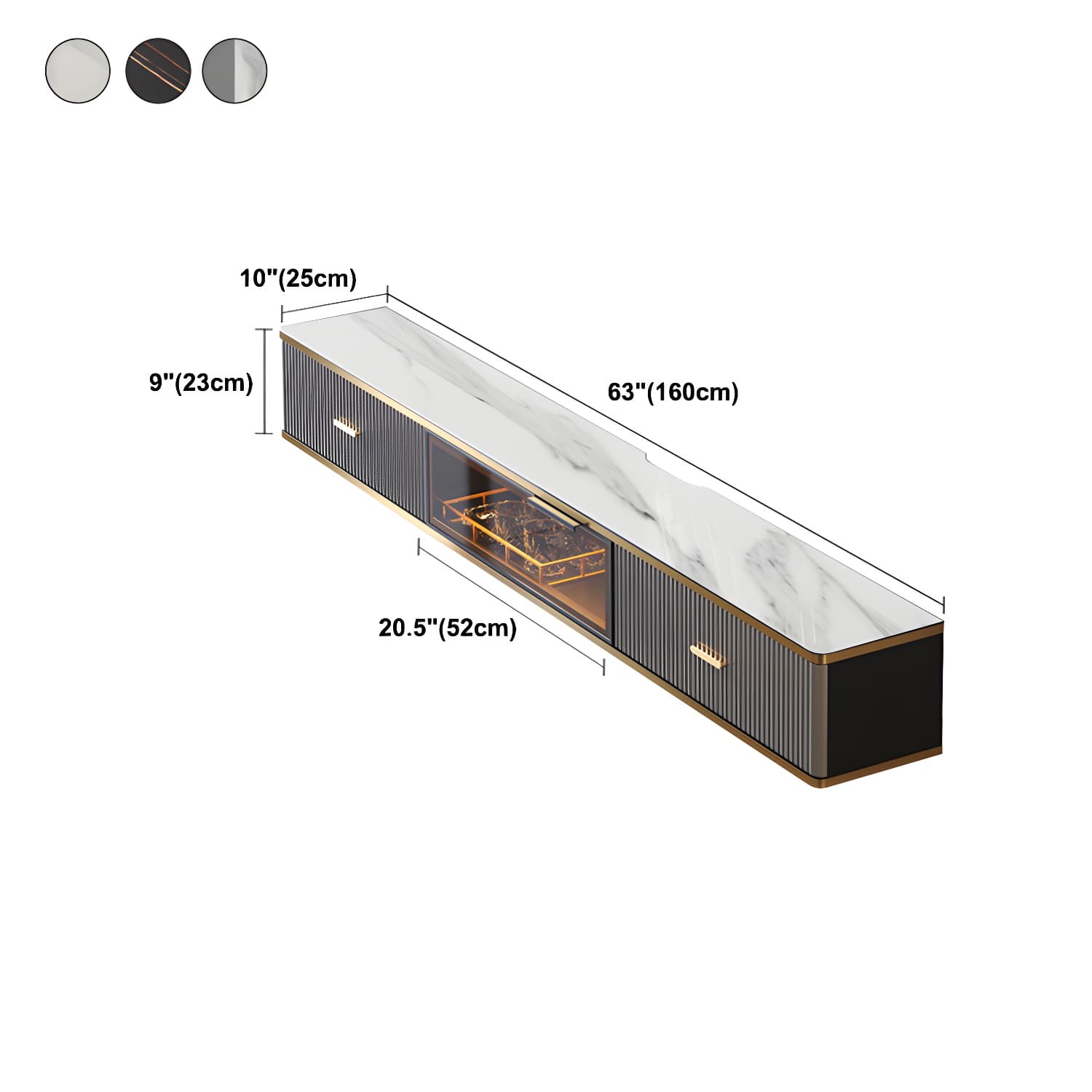 Glam Stone Wall-mounted TV Stand 2 Drawers and 1-Door TV Cabinet - image 14
