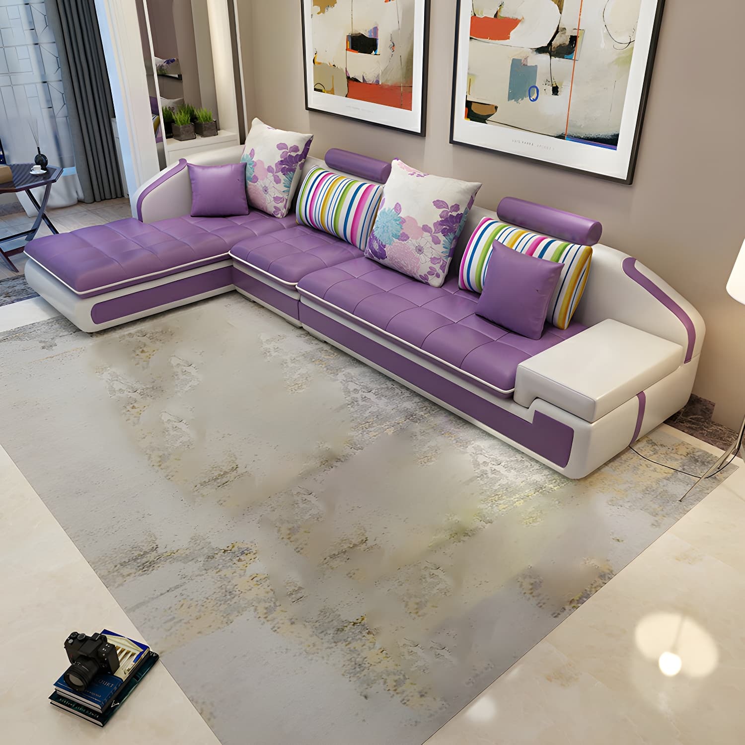 Modern Wood Frame L-Shaped Stationary Sofa Chaise in Tech Cloth with Pillow Back - image 11