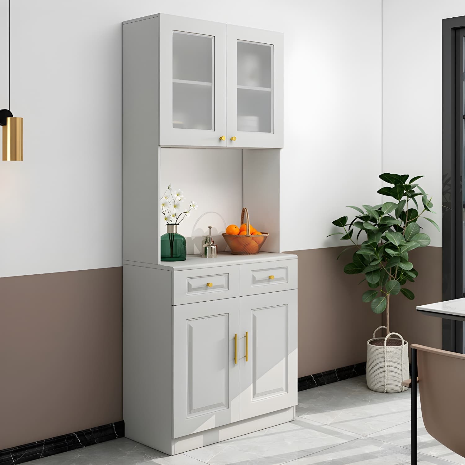 Glam White Wood Sideboard with Storage Cabinets and Included Adjustable Shelving