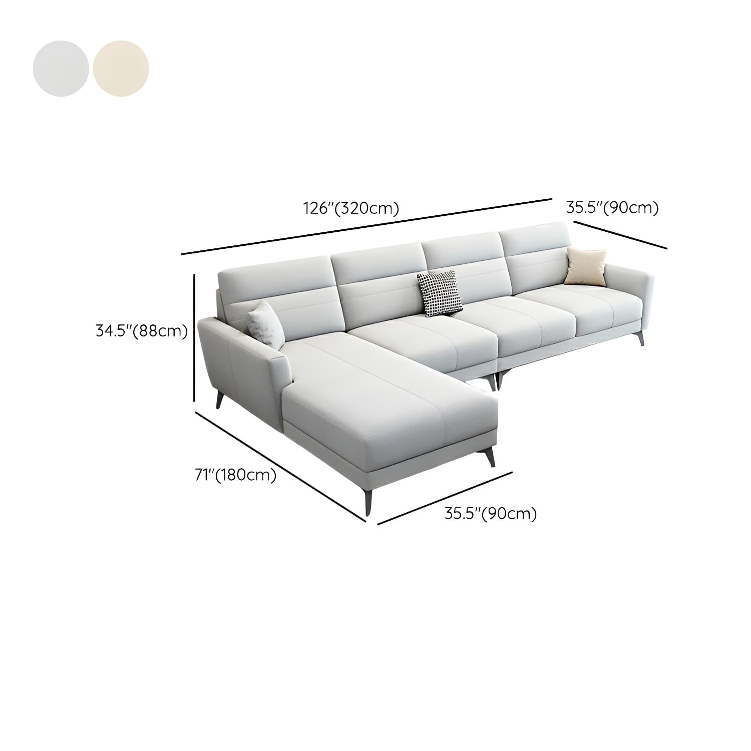 Modern L-Shape Stationary Sectional Sofa Chaise with Flared Arm Design - image 26
