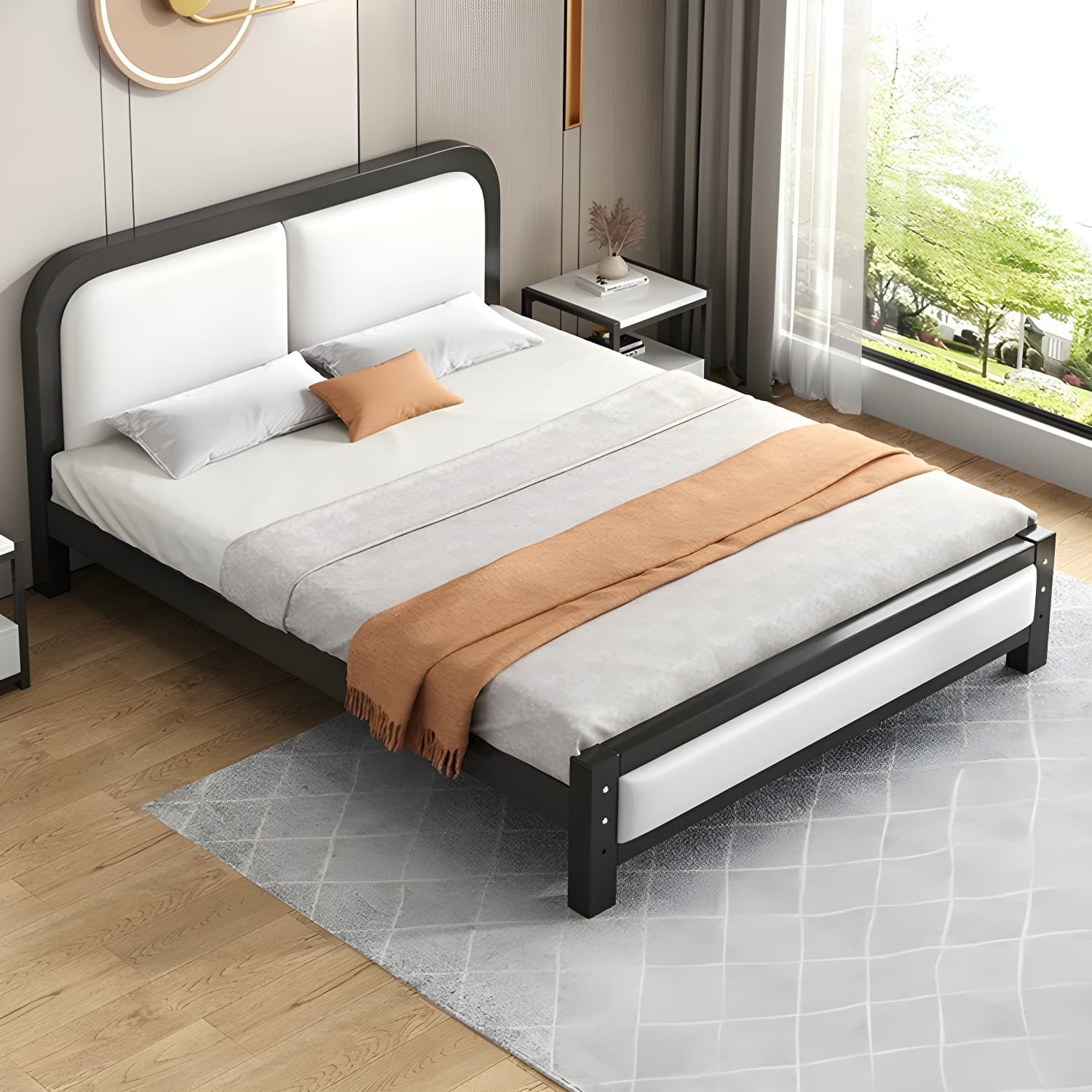 Modern Metal Panel Bed in White/Midnight Black with Easy Assembly - image 6