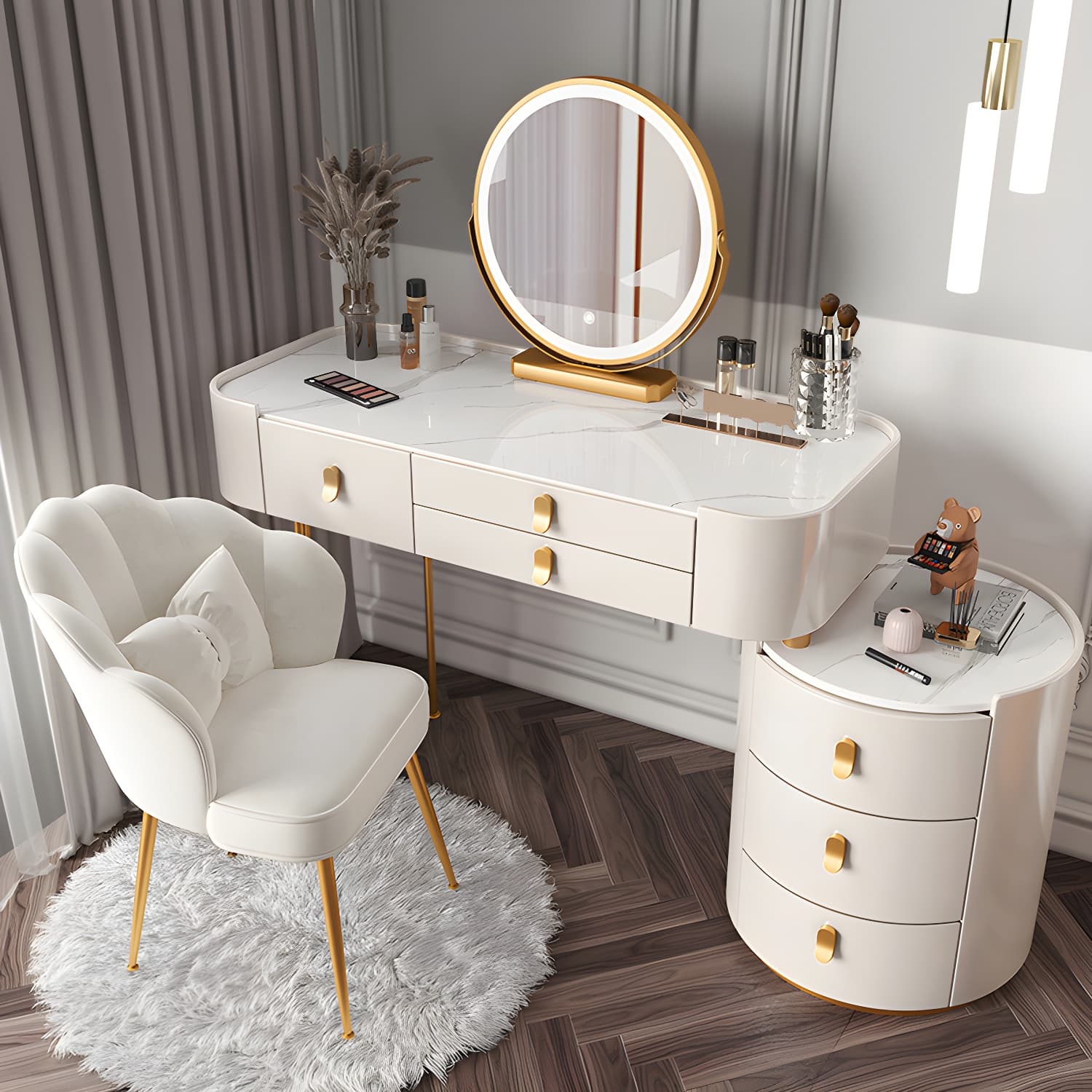 Lighted Mirror Makeup Vanity Desk Storage Box Makeup Vanity Set with Drawer - image 5