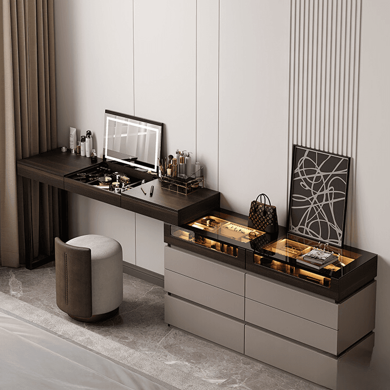 Space-saving Vanity Set with 7/11 Drawers, Lighting, Dividers, 2-in-1 Design, and Adjustable Touch Brightness