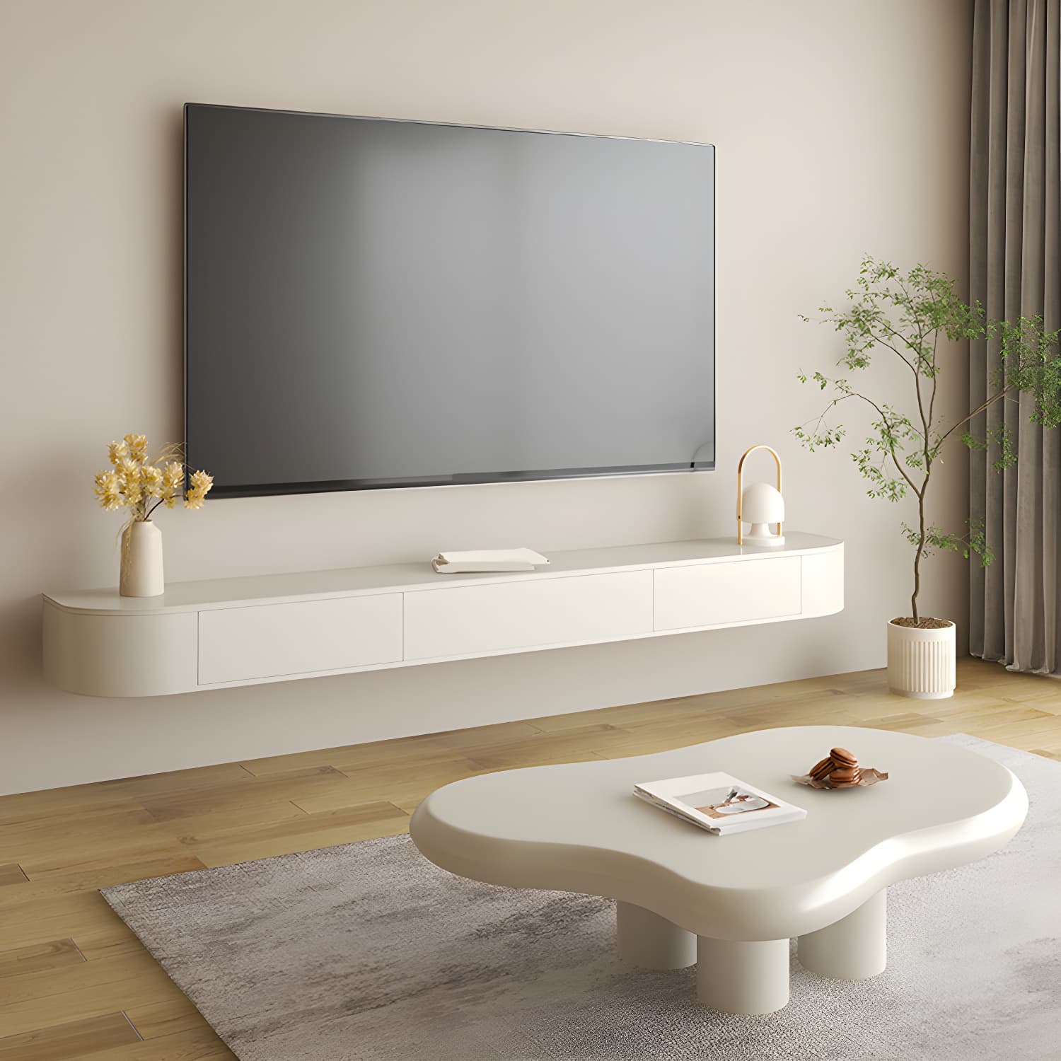Enclosed Storage Media Console TV Stand Modern TV Stand Console with Drawers