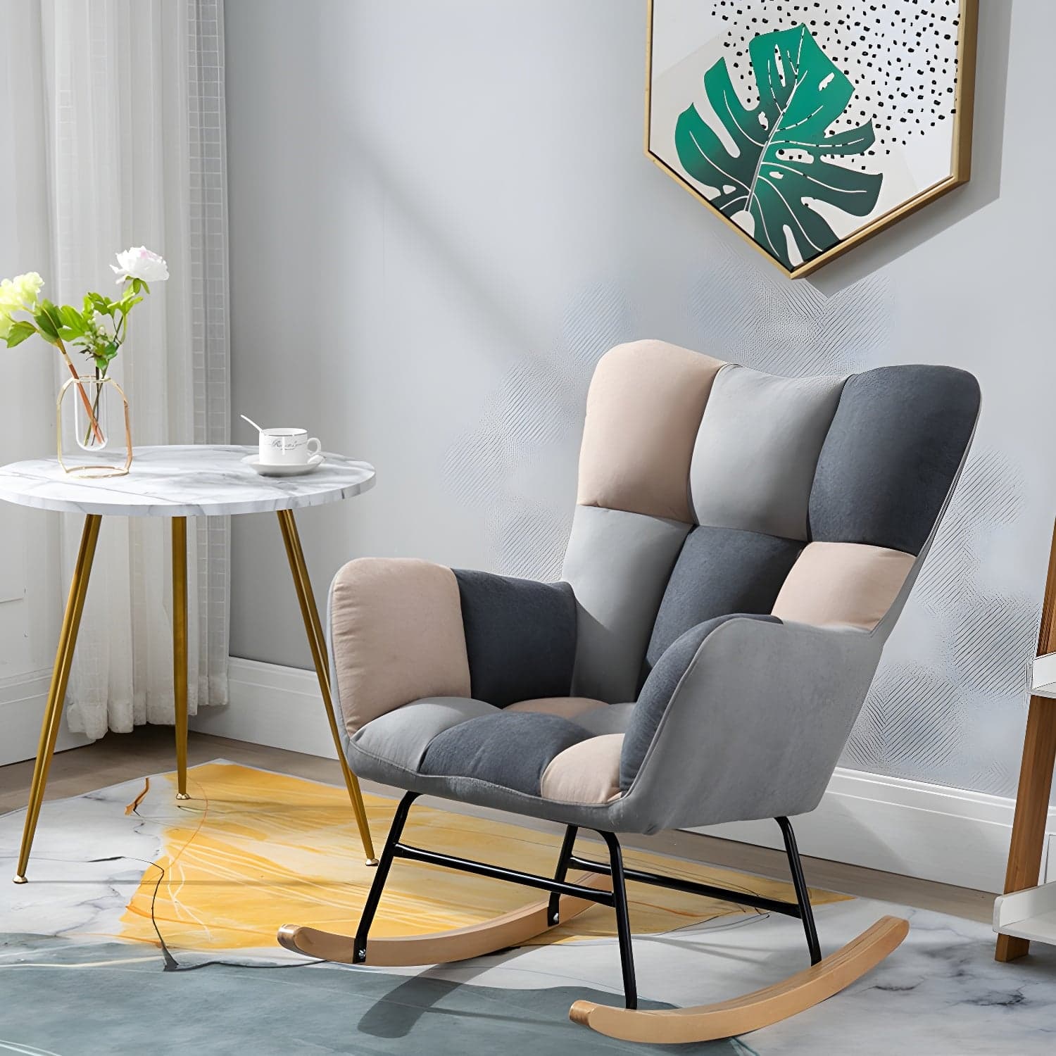 Modern Upholstered Rocking Chair Wingback Rocker Chair for Living Room - image 4