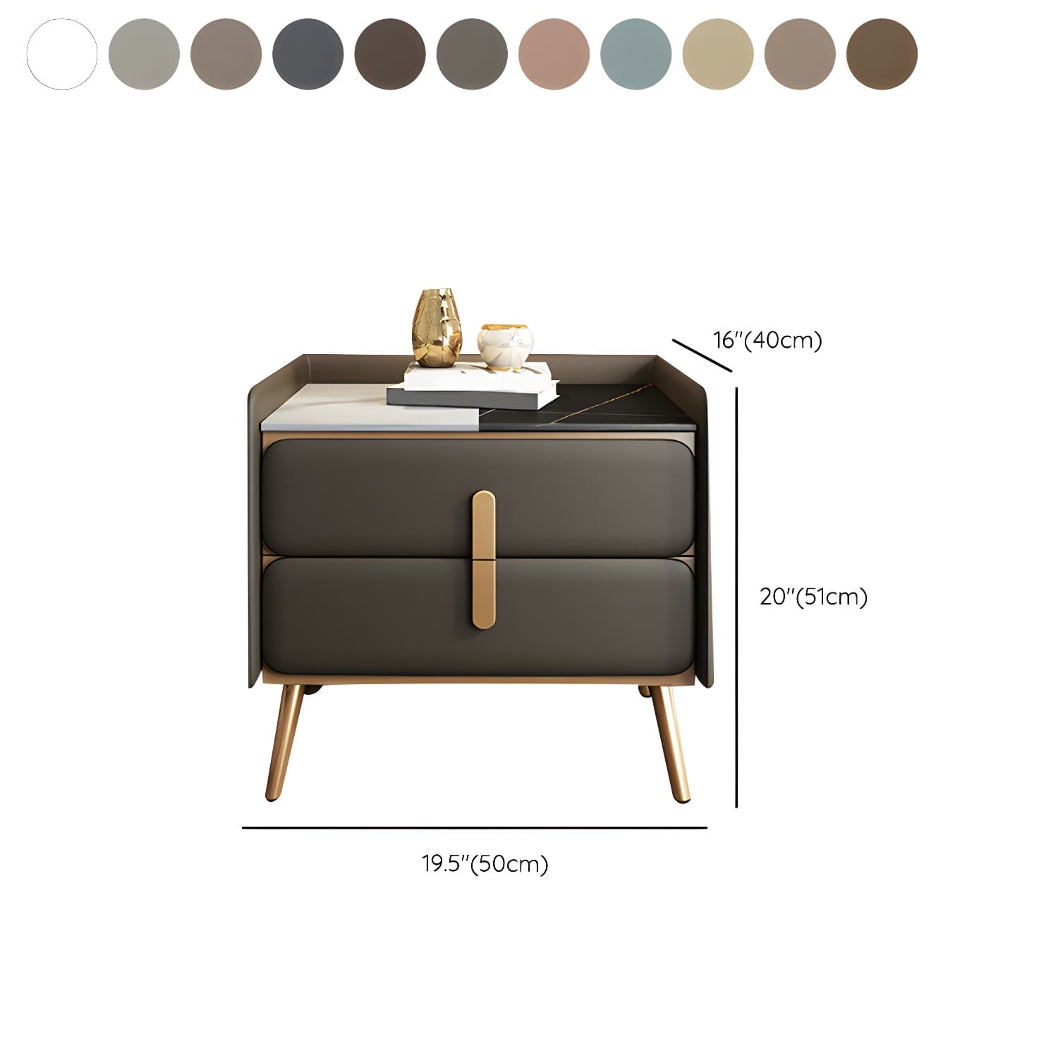 Modern Bedside Cabinet Stone Bed Nightstand with 2 Drawers for Living Room - image 26