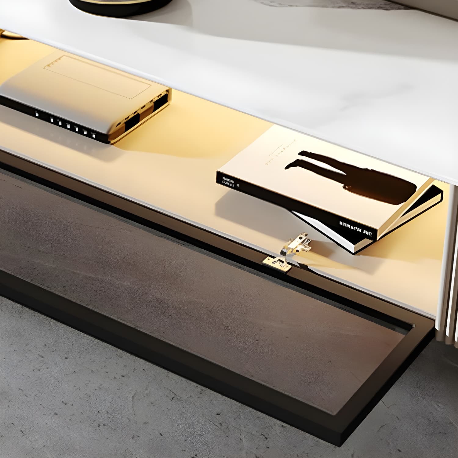 Contemporary 2 Drawers TV Stand Stone Counter Top Wall-mounted TV Cabinet - image 9