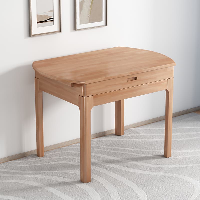 Dining Table Set in Minimalist Style with Tan/Unfinished Rubberwood Top, 4 Legs, and Back