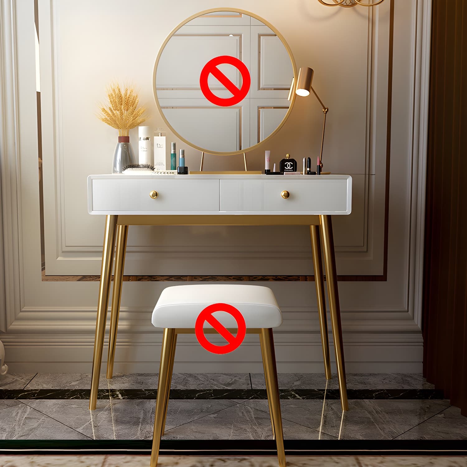 Glam 29.5" Height Wooden Makeup Vanity with Drawers and Mirror - image 3