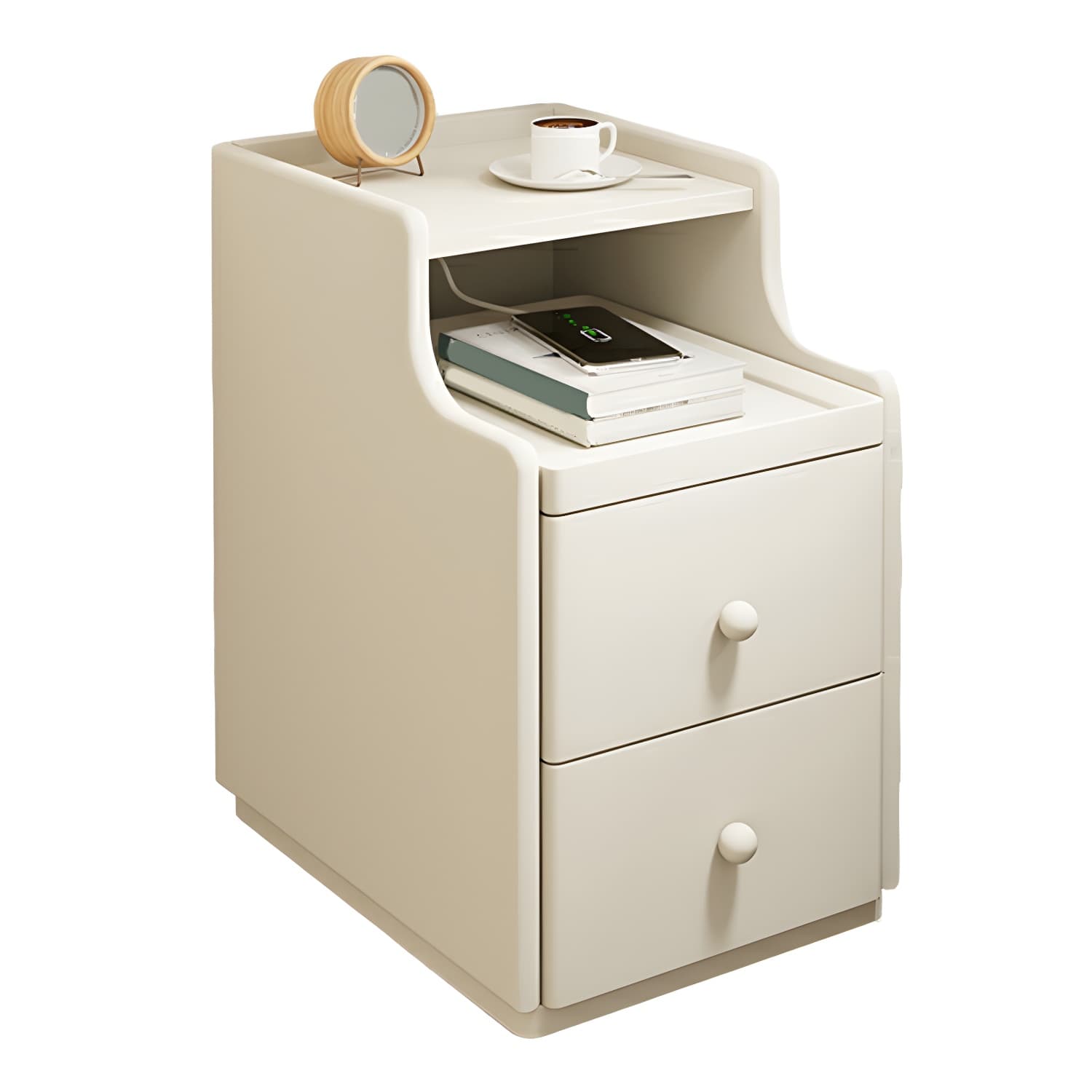 Modern Wood Open Storage Nightstand in Narrow Design with Drawers - image 7