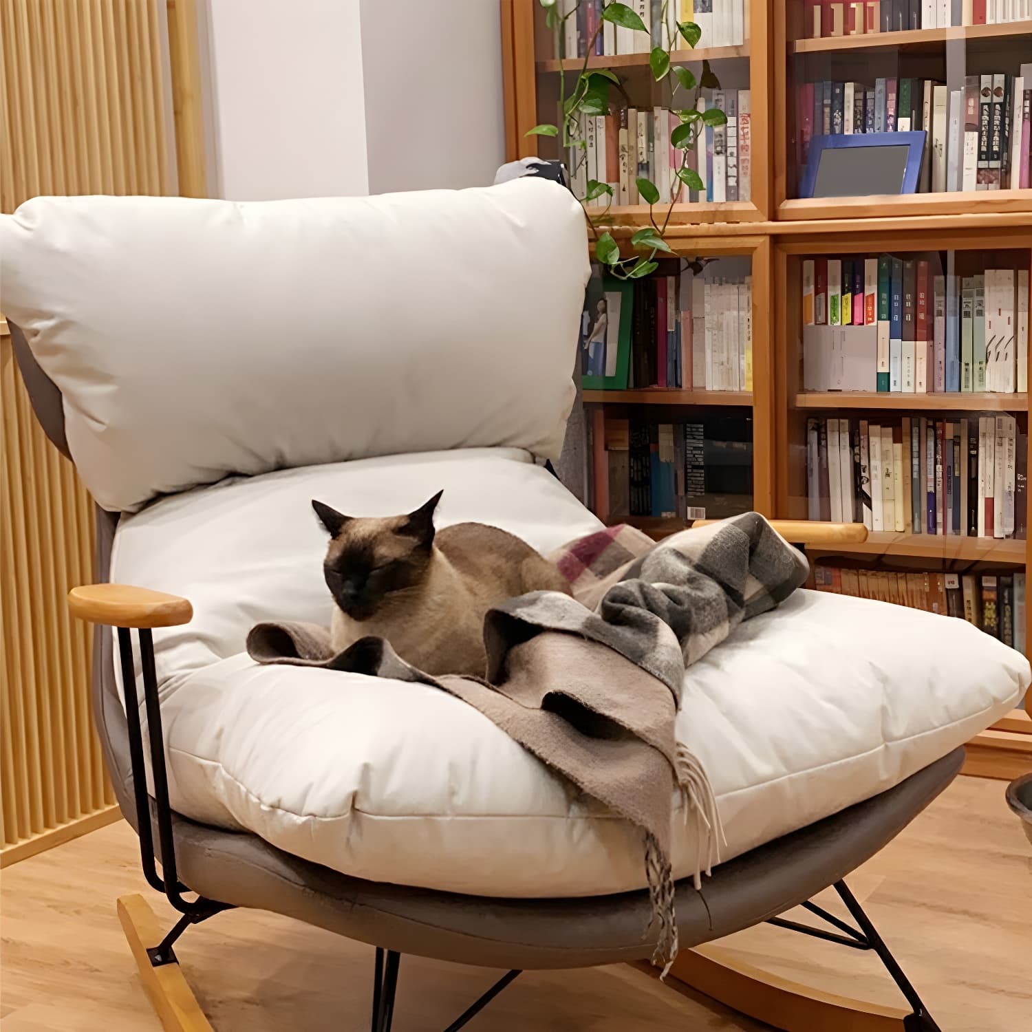 Modern Upholstered Indoor Rocking Chair with Natural Wood Legs and Removable Back Cushion - image 10