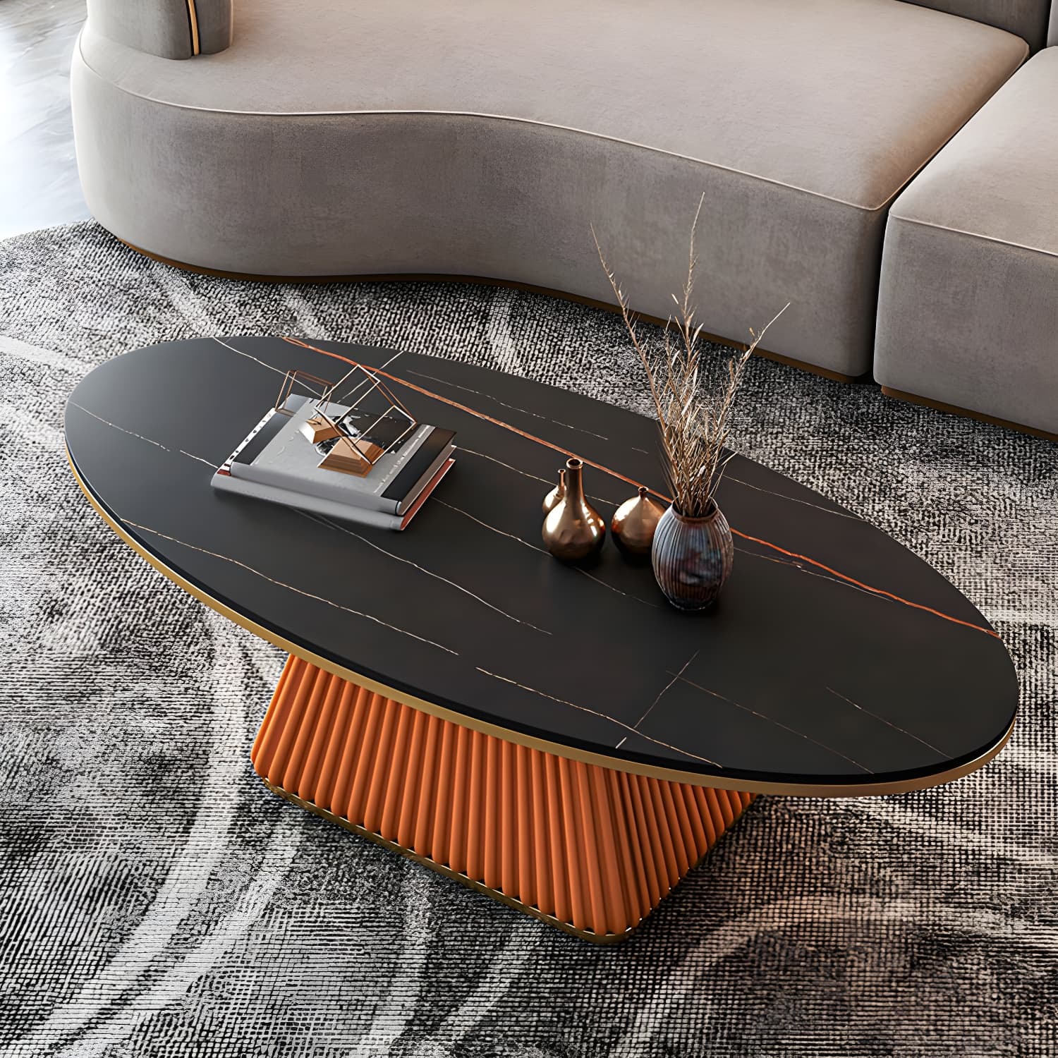 Glam Metal and Slate Cocktail Table Pedestal Coffee Table for Living Room - image 18