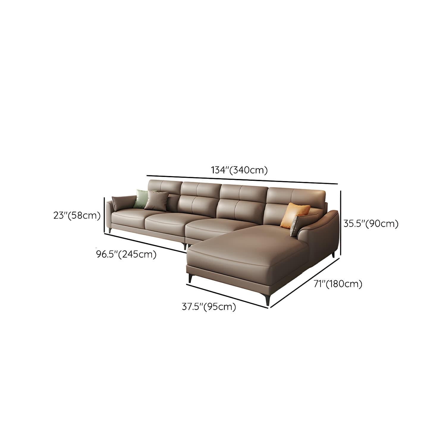 Modern Brown Stationary Sectional Sofa with Sloped Arms and Cushion Back - image 15