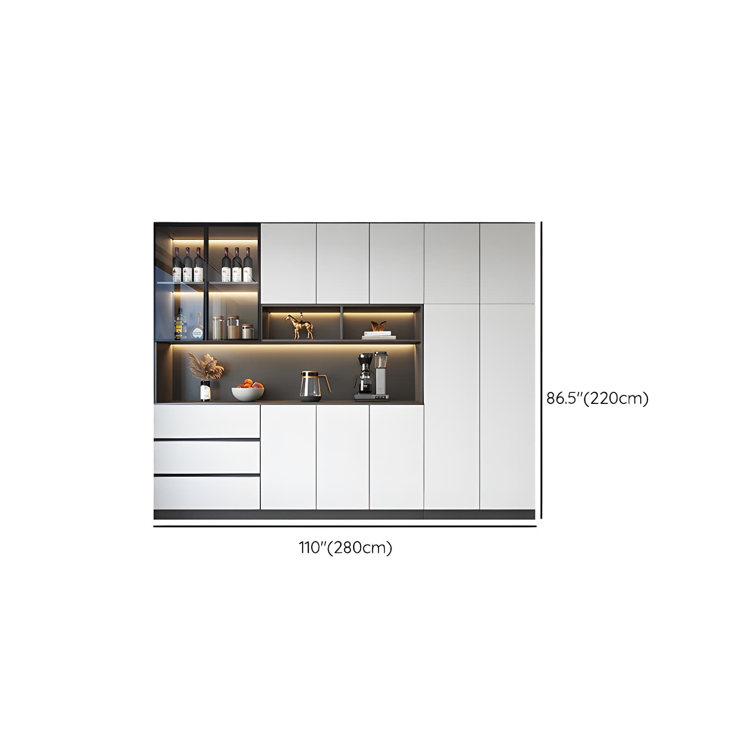 Modern Glass Adjustable Shelving Doors Wood Sideboard Cabinet with Cabinets and Drawers - image 20