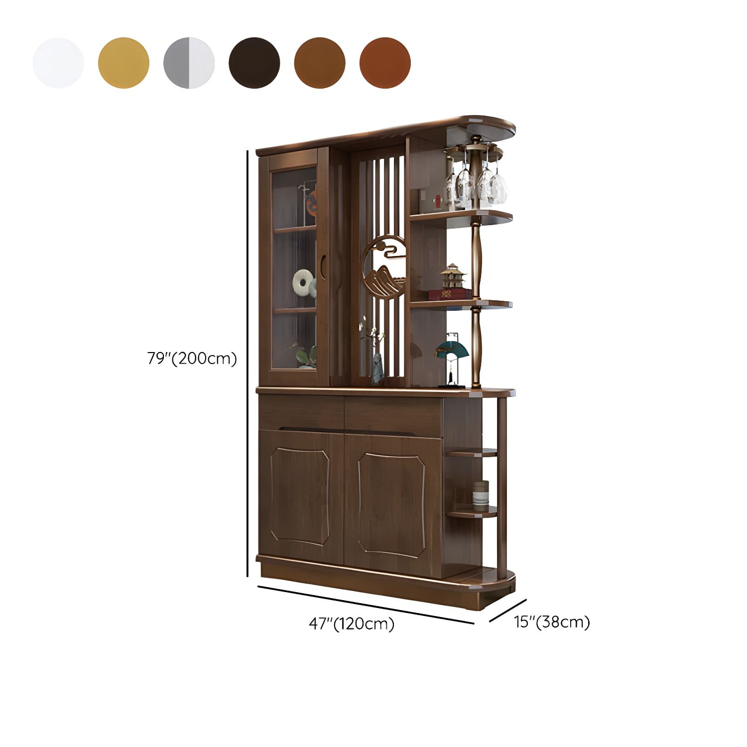 Mid-Century Modern Solid Wood Rectangle Accent Cabinet Glass Paned with Shelves - image 17