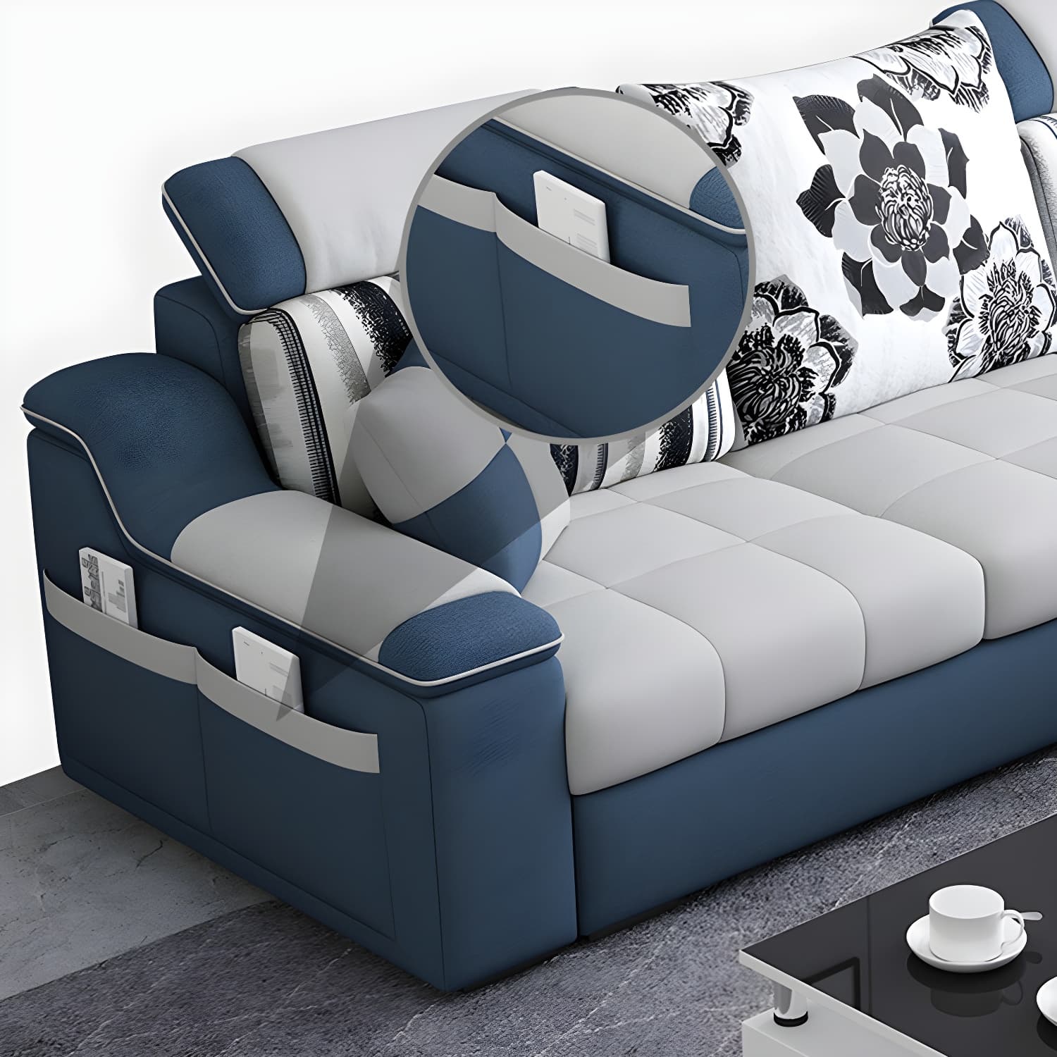 Reversible L-Shape Scandinavian Sectional Sofa with Ottoman and Adjustable Headrest in 2 Piece Set - image 18