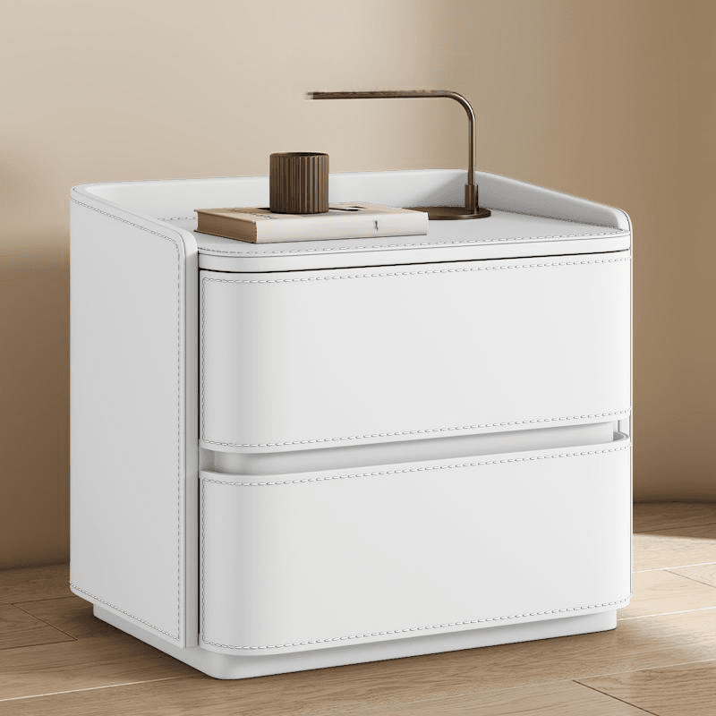 Modish Nightstand With Drawer Organization Featuring 2 Drawers and Pleather Countertop - image 10