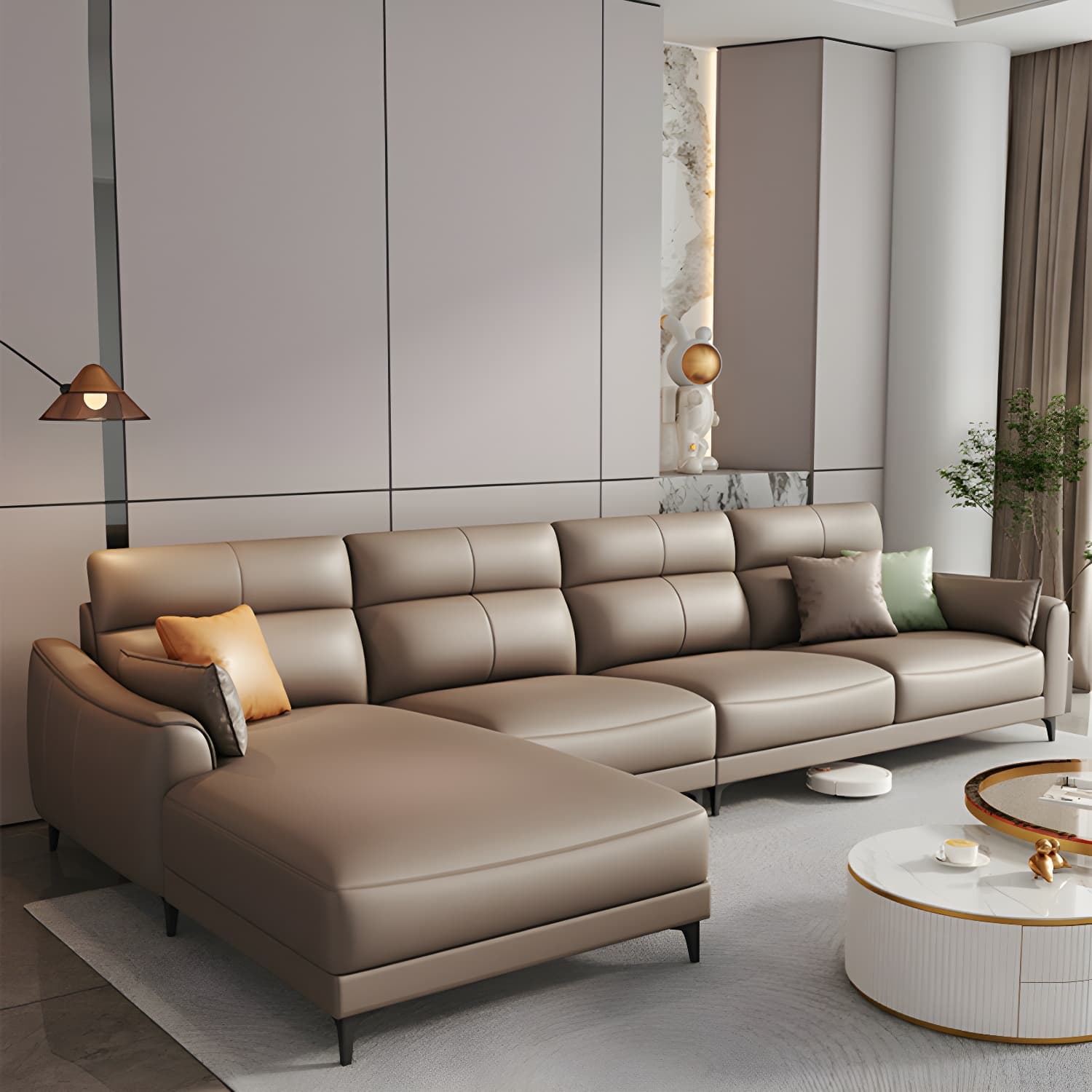 Modern Brown Stationary Sectional Sofa with Sloped Arms and Cushion Back
