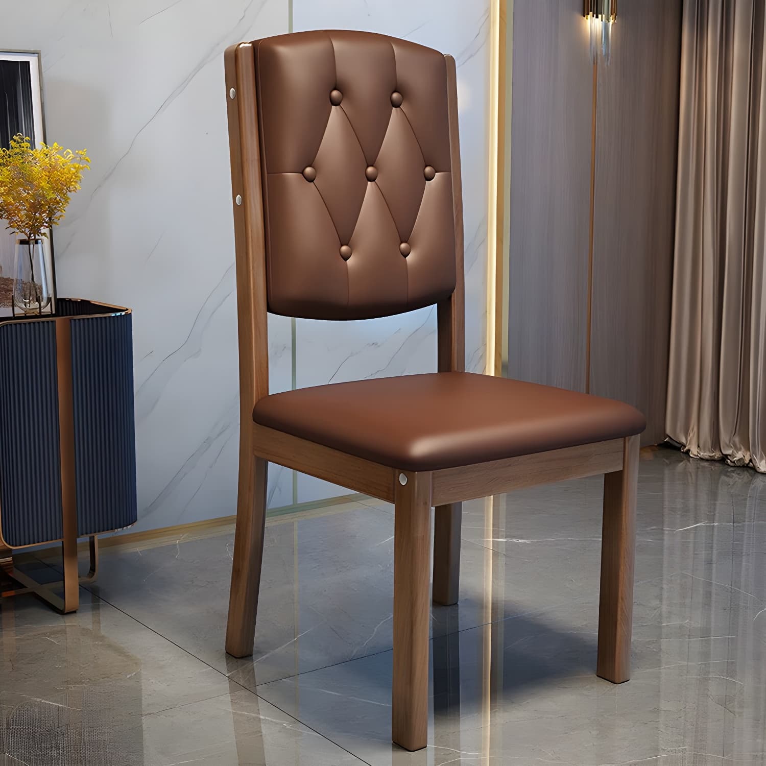 Matte Finish Leather Side Chair with Solid Wood Base for Home - image 9