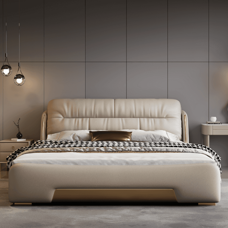 Cream Solid Color Storage Included/Panel Bed with 3 Storage Boxes for Bedroom
